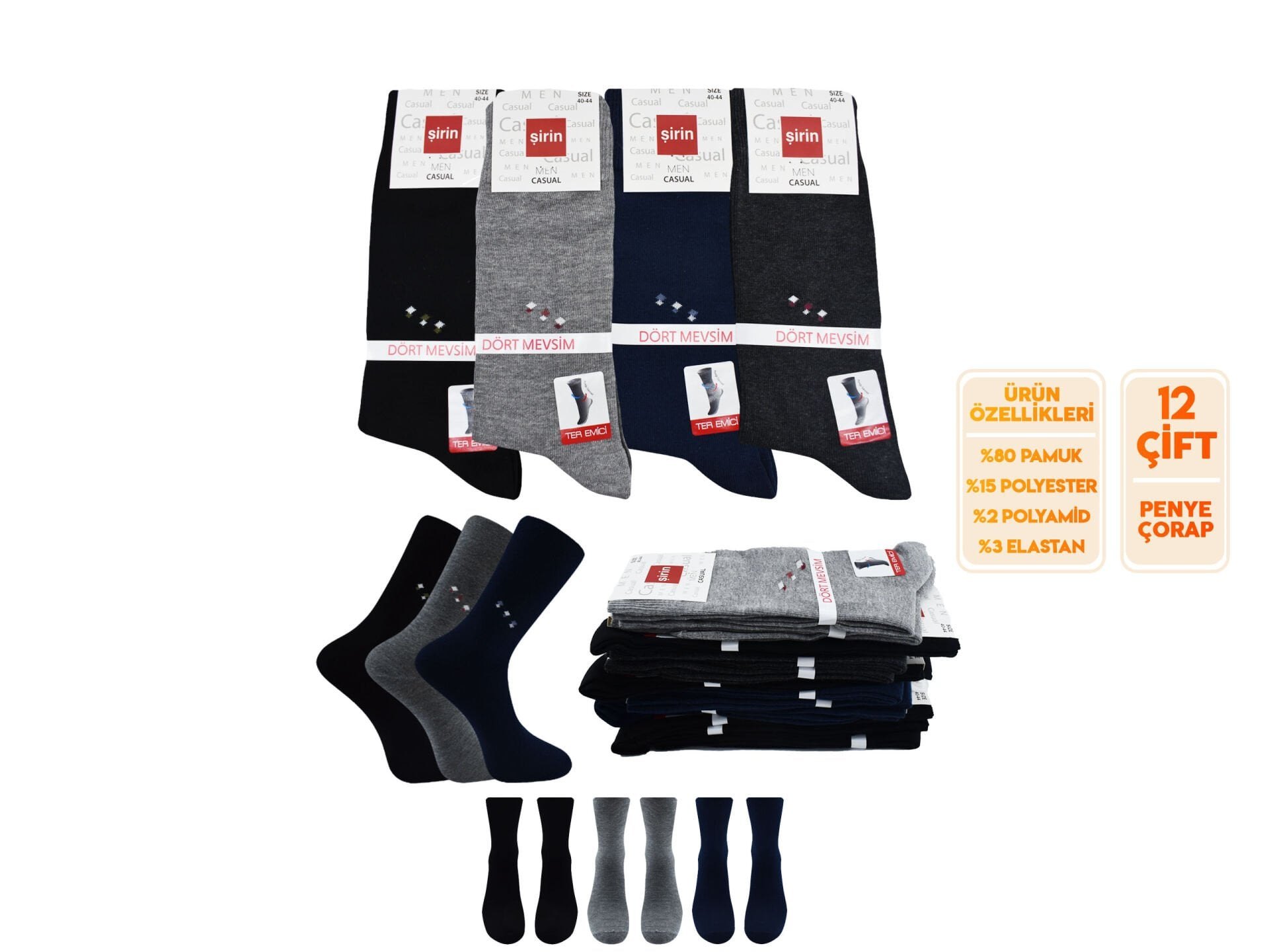 Şirin 7150-53 Dört Mevsim Ter Emici Erkek Penye Soket Çorap