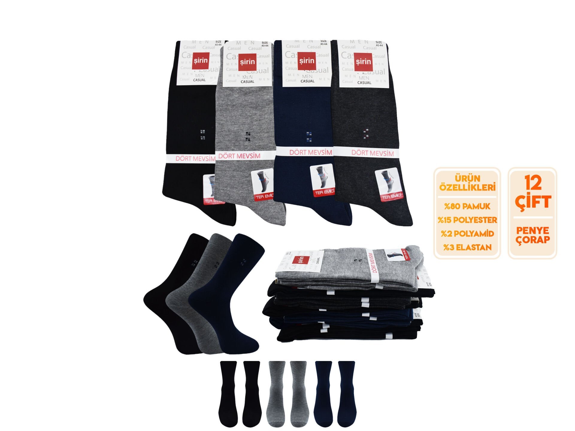 Şirin 7150-56 Dört Mevsim Ter Emici Erkek Penye Soket Çorap