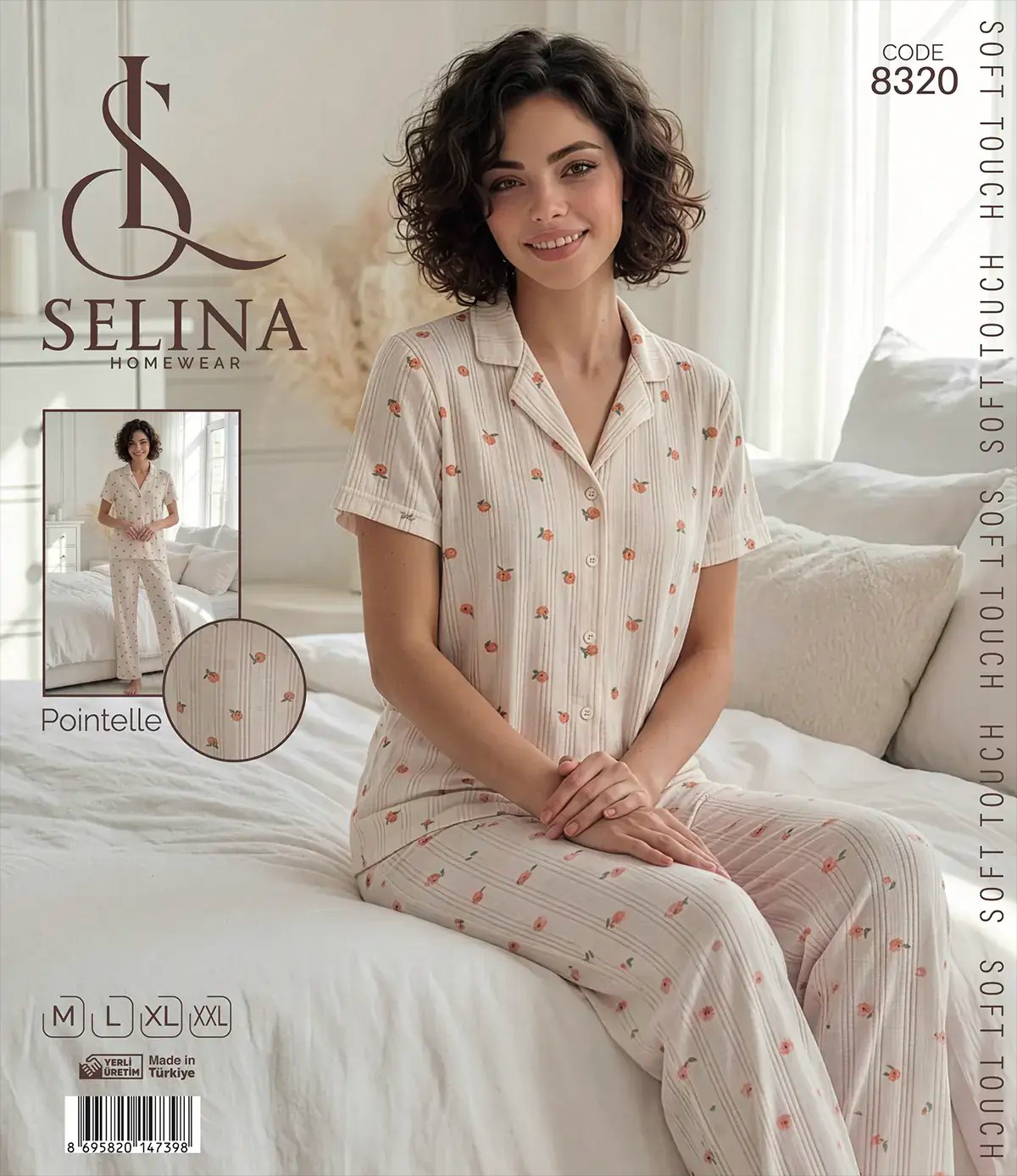 Selina 8320 (M-L-XL-XXL) Bayan Kısa Kollu Pijama Takım