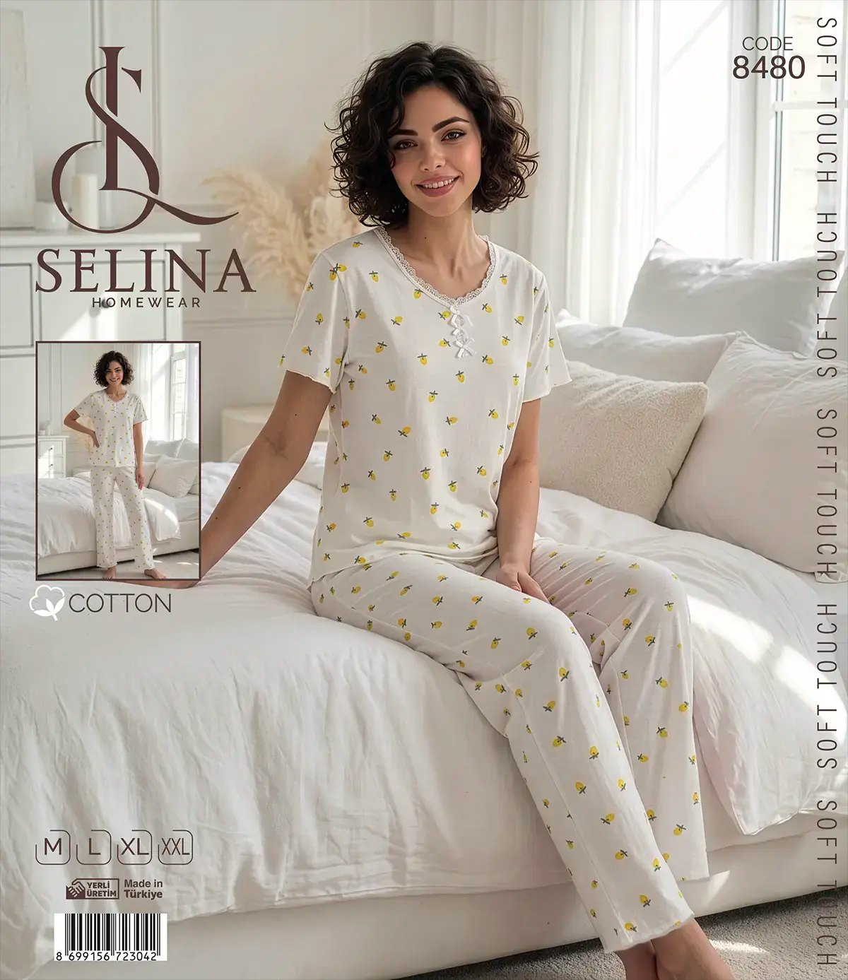 Selina 8480 (M-L-XL-XXL) Bayan Kısa Kollu Pijama Takım