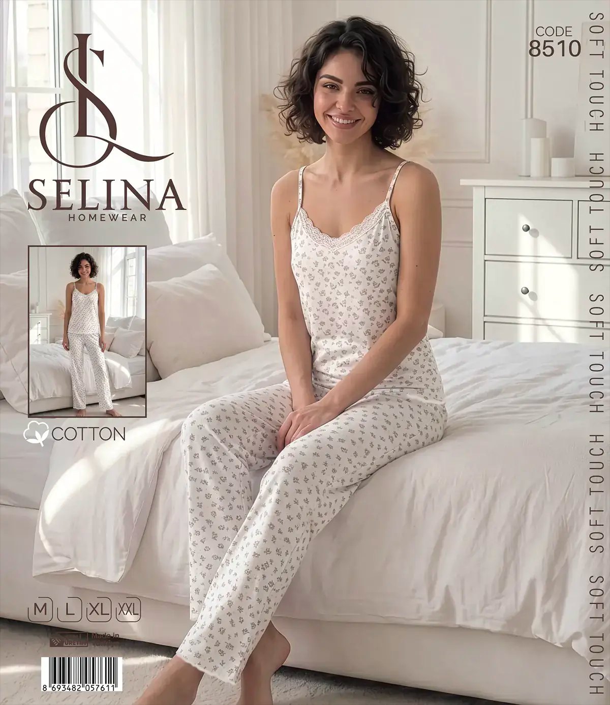 Selina 8510 (M-L-XL-XXL) Bayan İp Askılı Pijama Takım