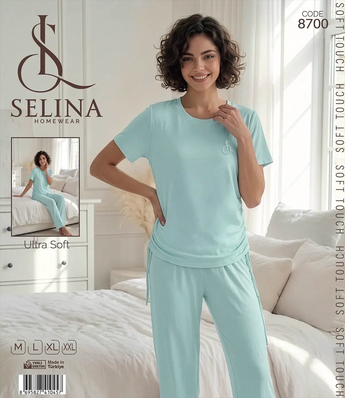 Selina 8700 (M-L-XL-XXL) Bayan Kısa Kollu Pijama Takım