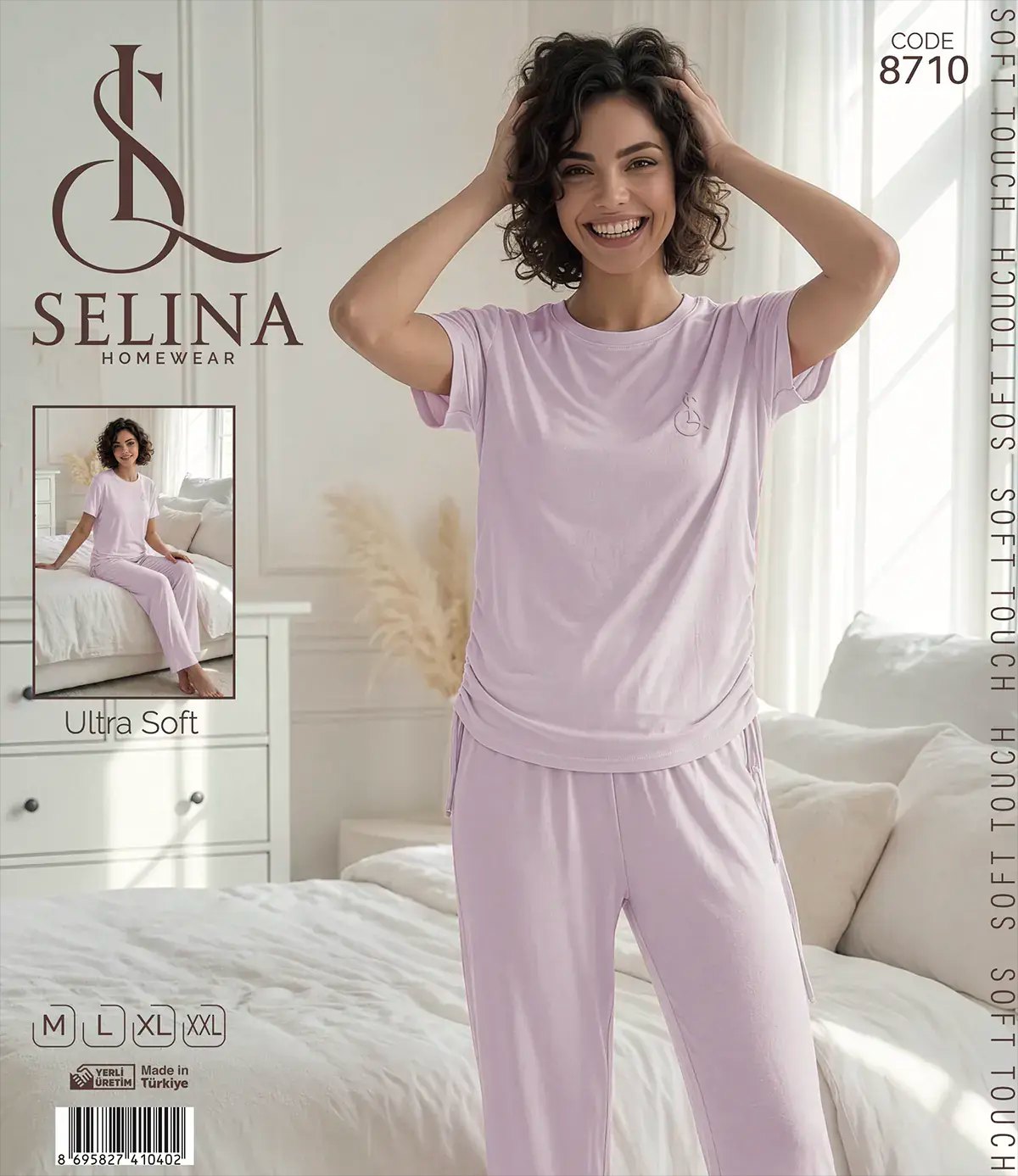 Selina 8710 (M-L-XL-XXL) Bayan Kısa Kollu Pijama Takım