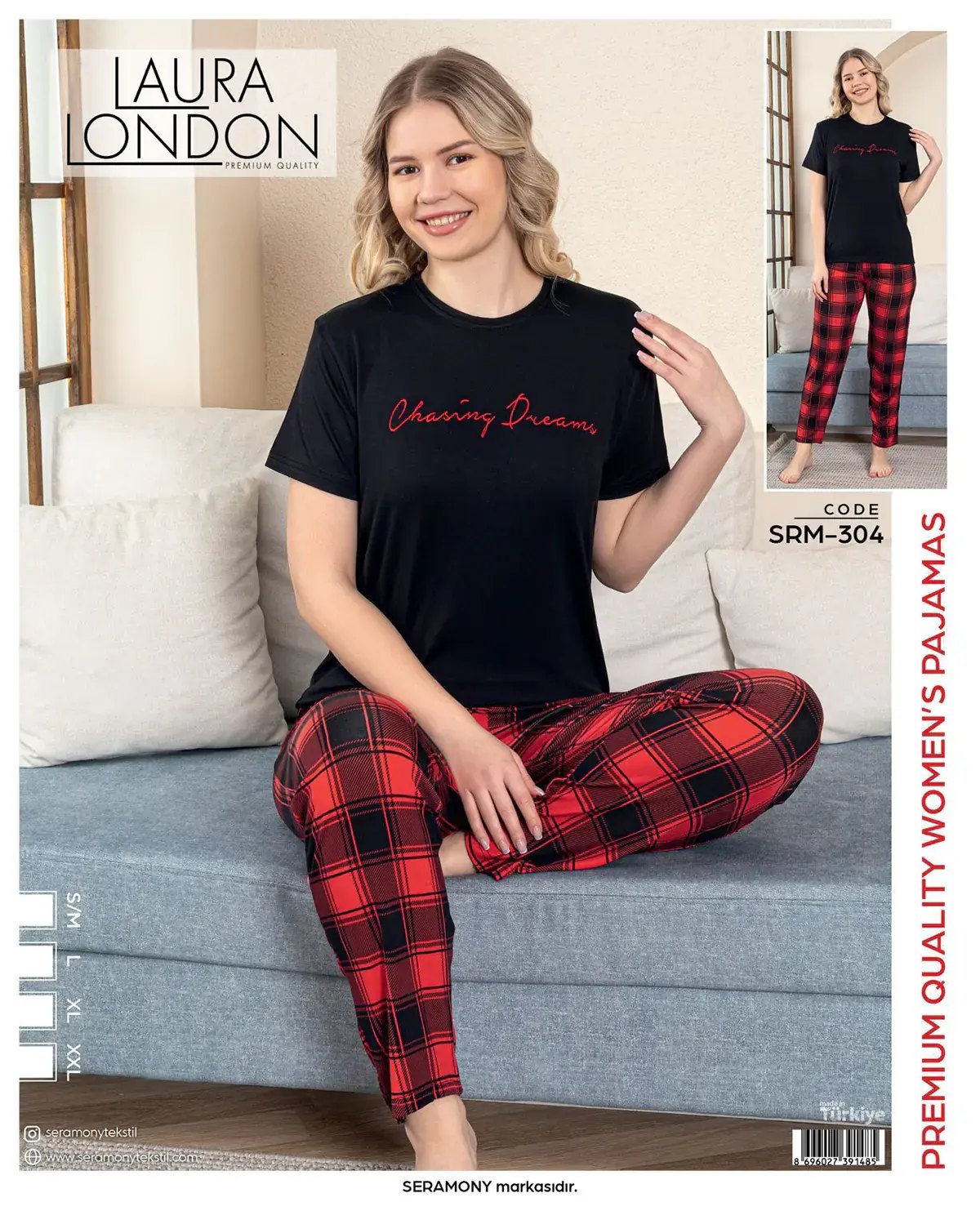 Laura London 304 (S-M-L-XL-XXL) Ring Viskon Kısa Kollu Bayan Pijama Takım