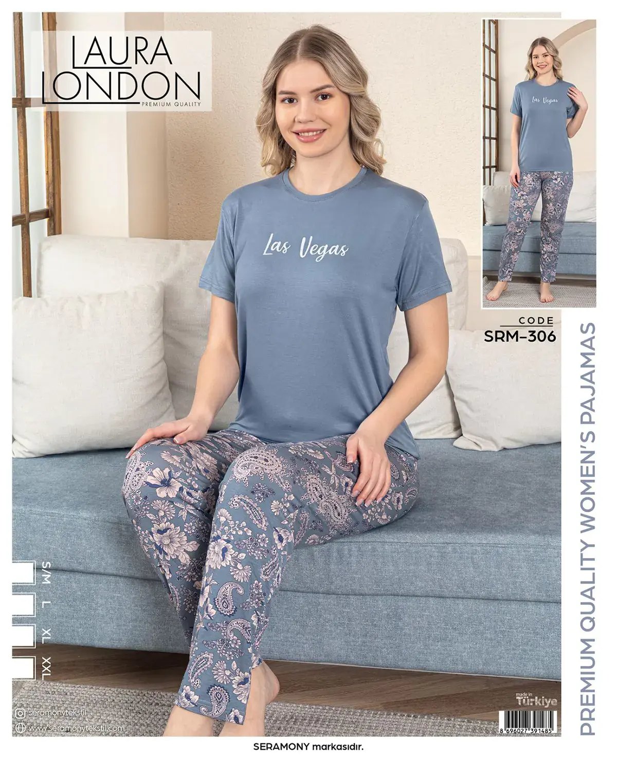 Laura London 306 (S-M-L-XL-XXL) Ring Viskon Kısa Kollu Bayan Pijama Takım