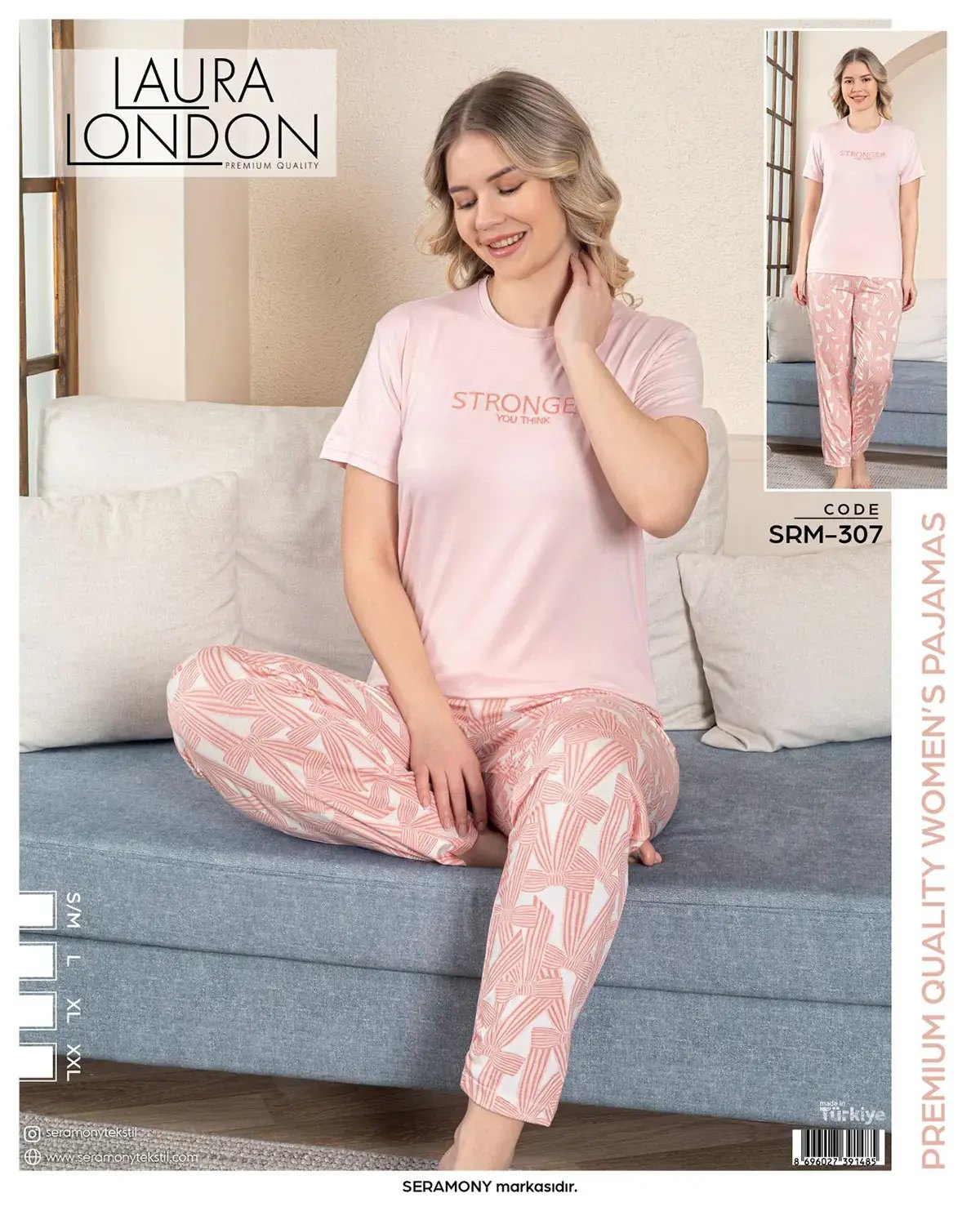 Laura London 307 (S-M-L-XL-XXL) Ring Viskon Kısa Kollu Bayan Pijama Takım