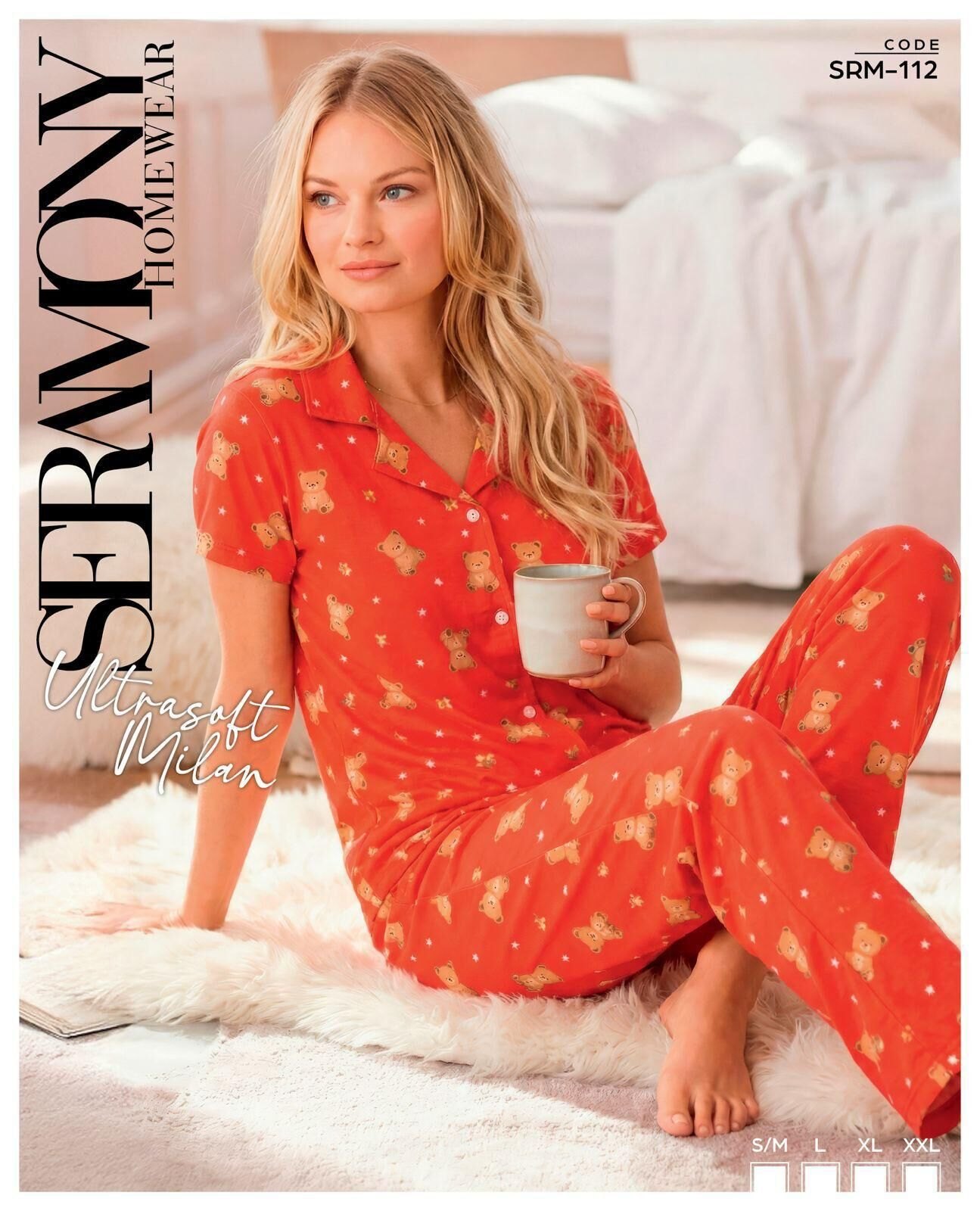 Seramony 112 (S-M-L-XL-XXL) Soft Milan Kısa Kollu Düğmeli Bayan Pijama Takım
