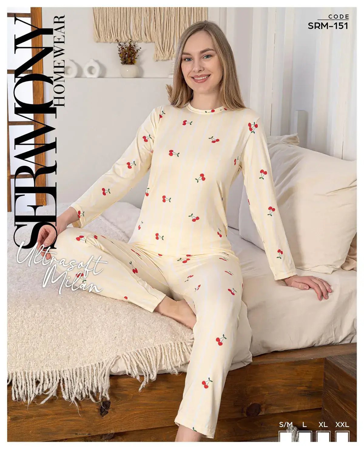 Seramony 151 (S-M-L-XL-XXL) Ultra Soft Milan Uzun Kollu Bayan Pijama Takım