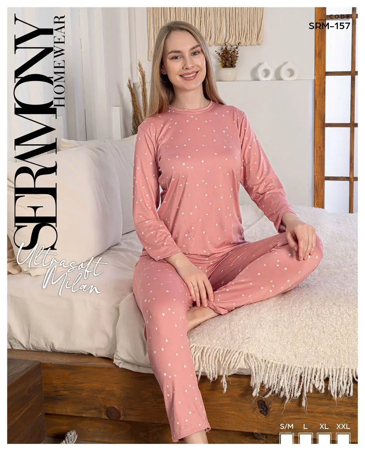 Seramony 157 (S-M-L-XL-XXL) Ultra Soft Milan Uzun Kollu Bayan Pijama Takım