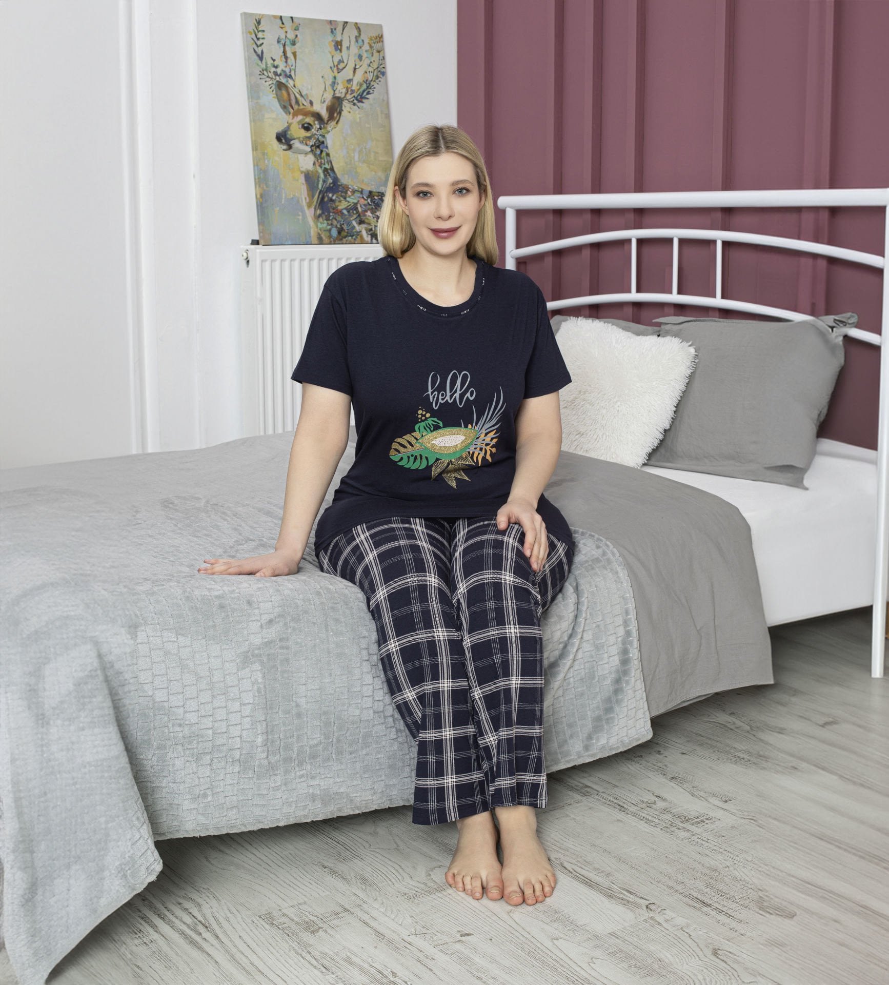 Tekten 5050 Bayan Battal Beden Kısa Kollu Pijama Takım