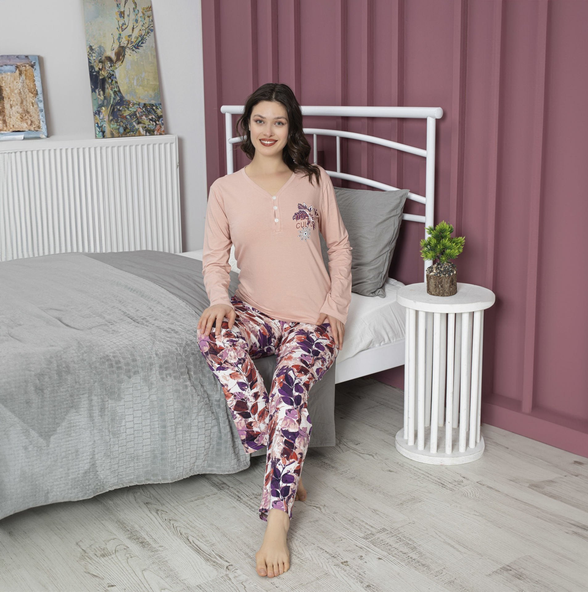 Tekten 5240 Bayan Uzun Kollu Pijama Takım