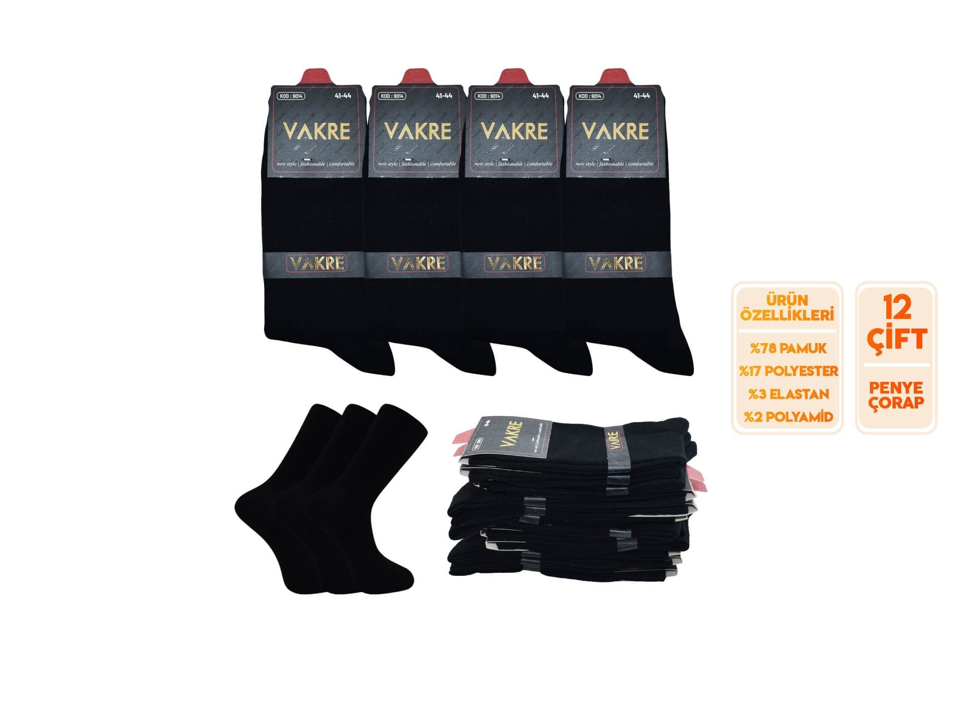 Vakre 9014-21 (41-44) Erkek Penye Likralı Çorap