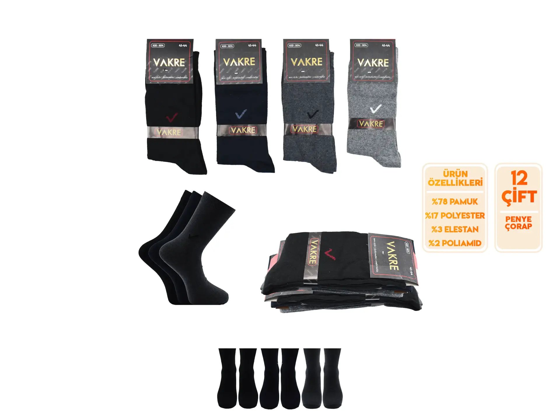 Vakre 9014-36 (41-44) Erkek Penye Likralı Çorap