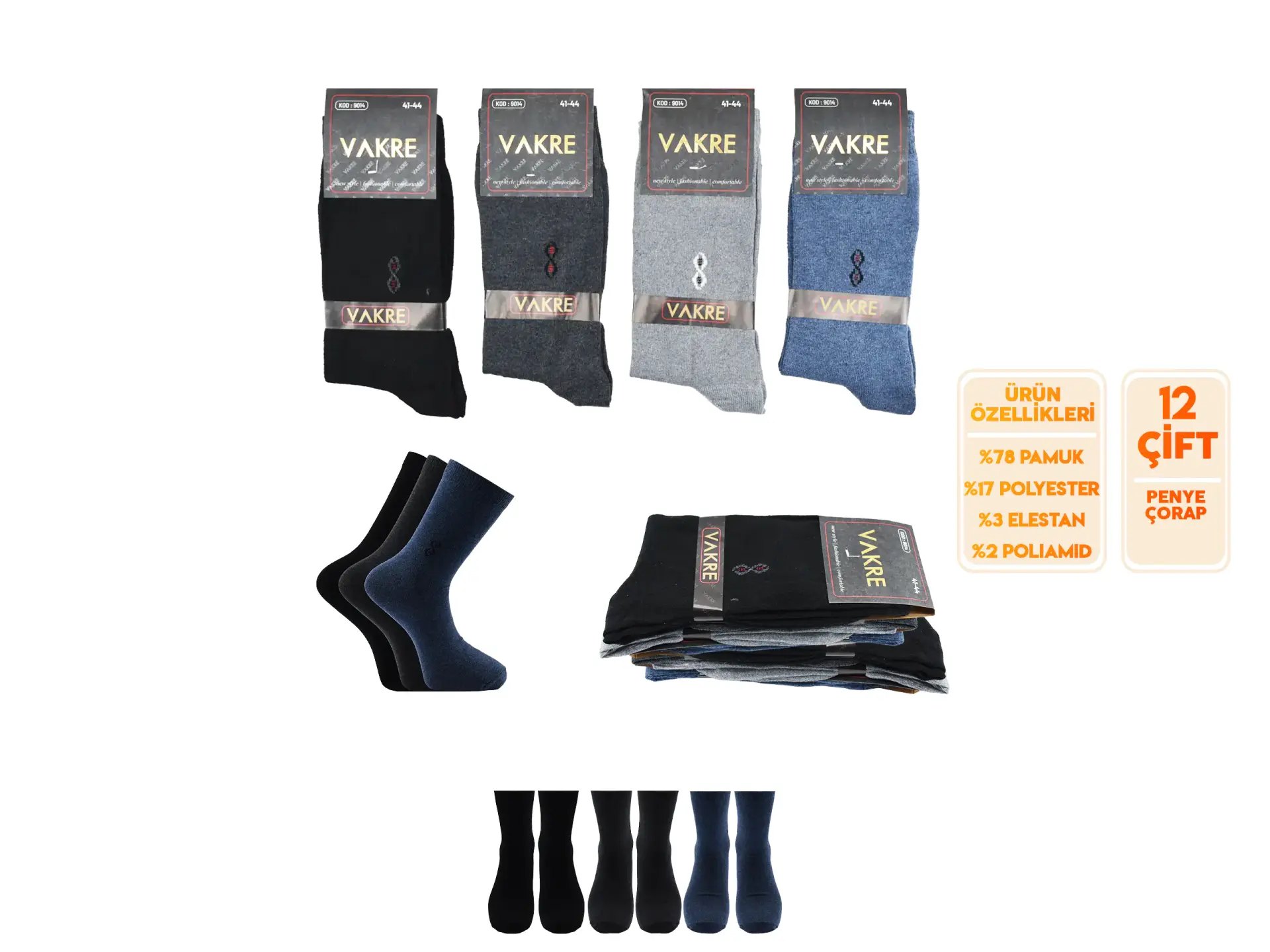 Vakre 9014-38 (41-44) Erkek Penye Likralı Çorap