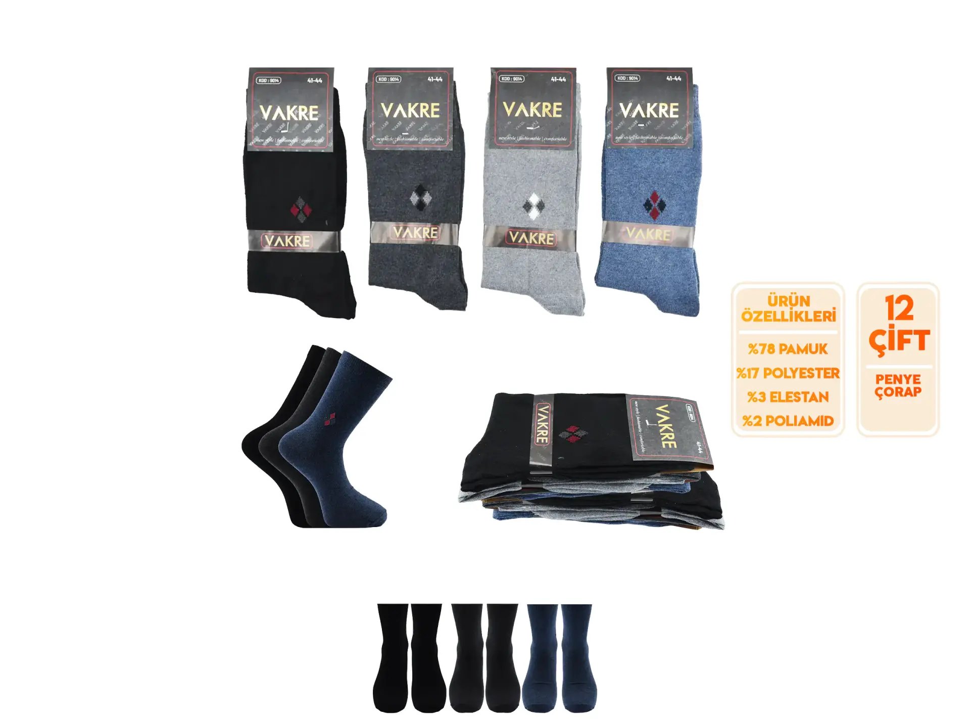Vakre 9014-39 (41-44) Erkek Penye Likralı Çorap