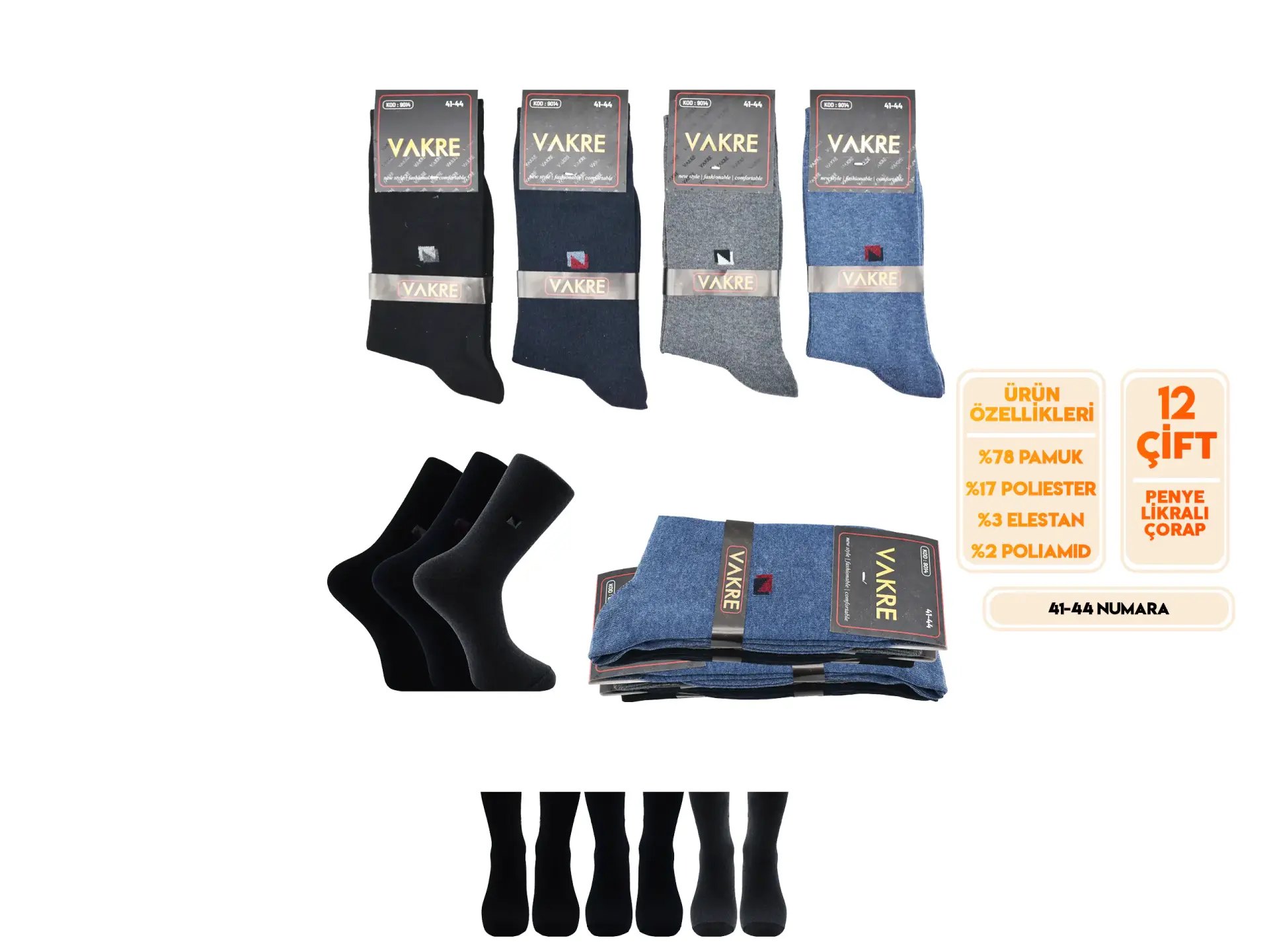 Vakre 9014-41 (41-44) Erkek Penye Likralı Çorap