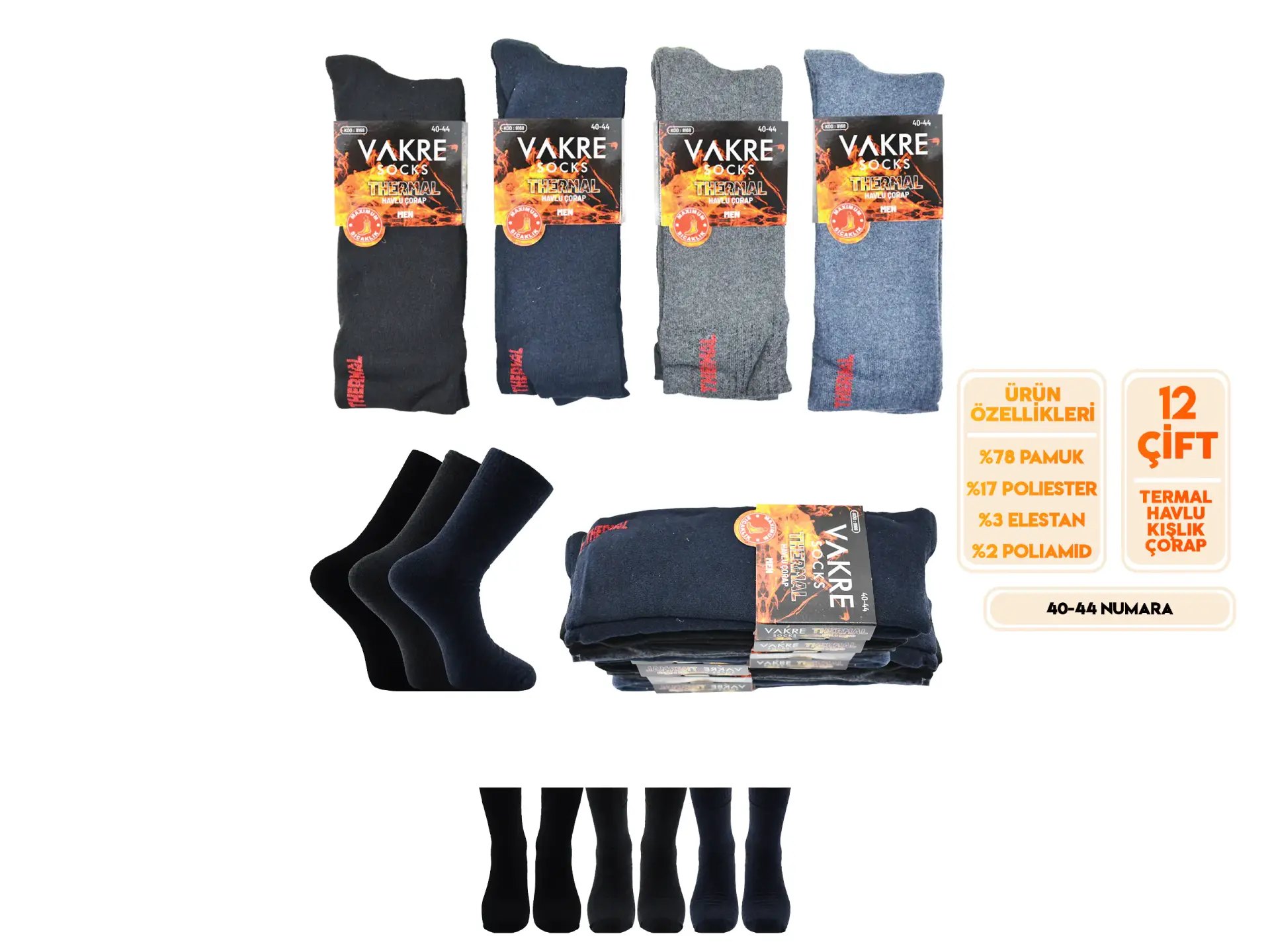 Vakre 9168 (40-44) Erkek Termal Havlu Kışlık Çorap