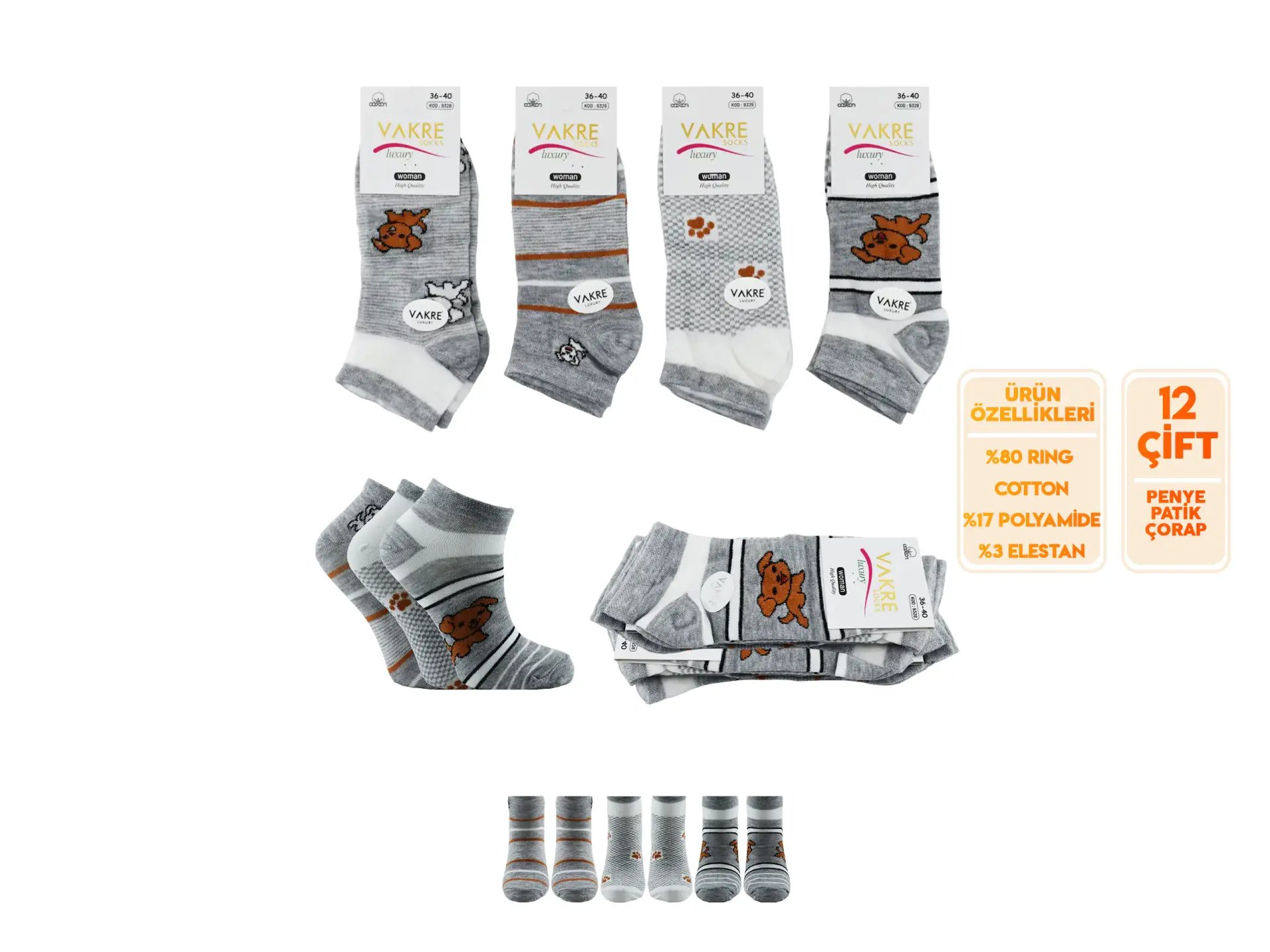 Vakre 9328-34 (36-40) Bayan Penye Patik Çorap