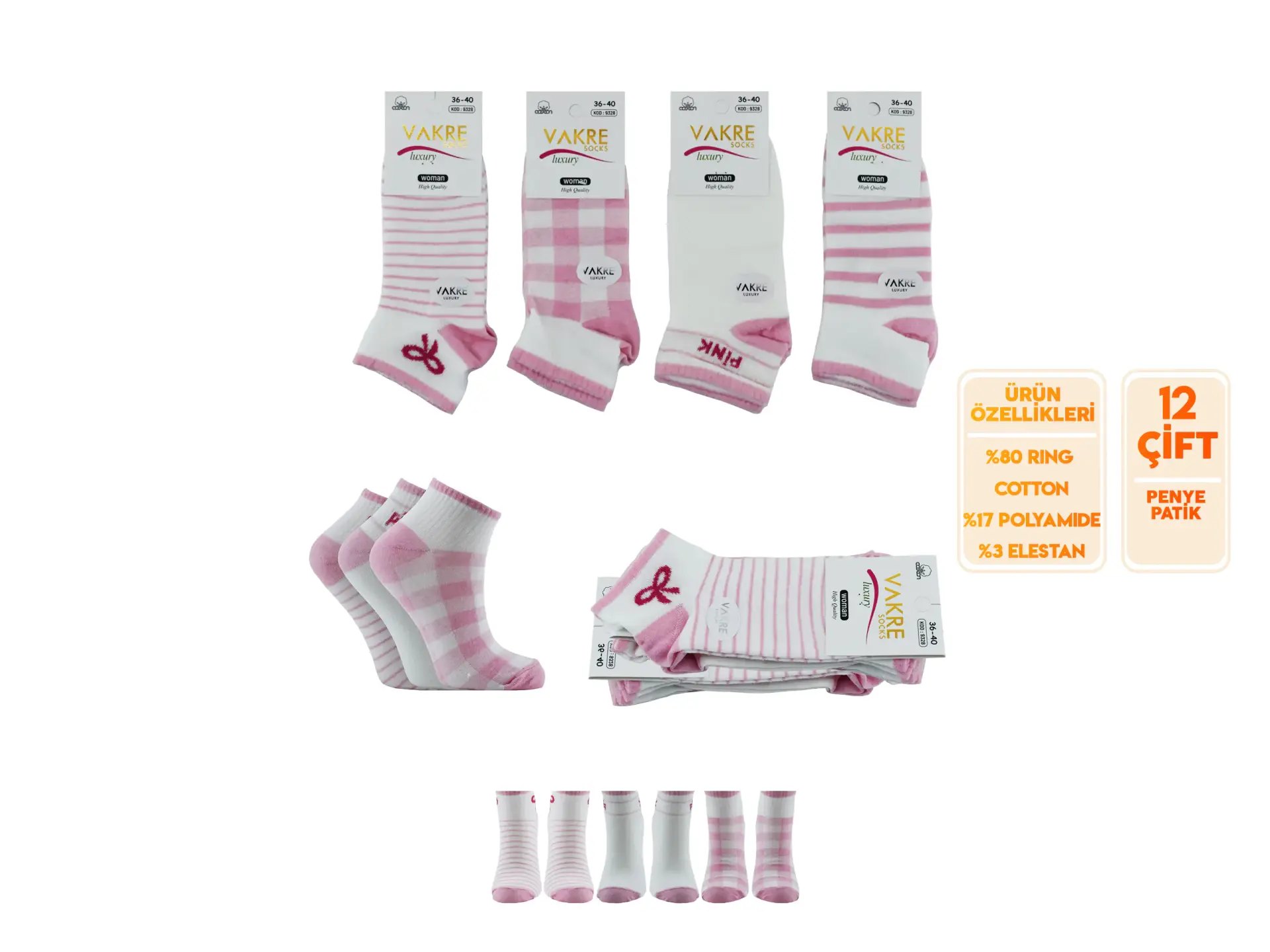 Vakre 9328-44 (36-40) Bayan Penye Patik Çorap