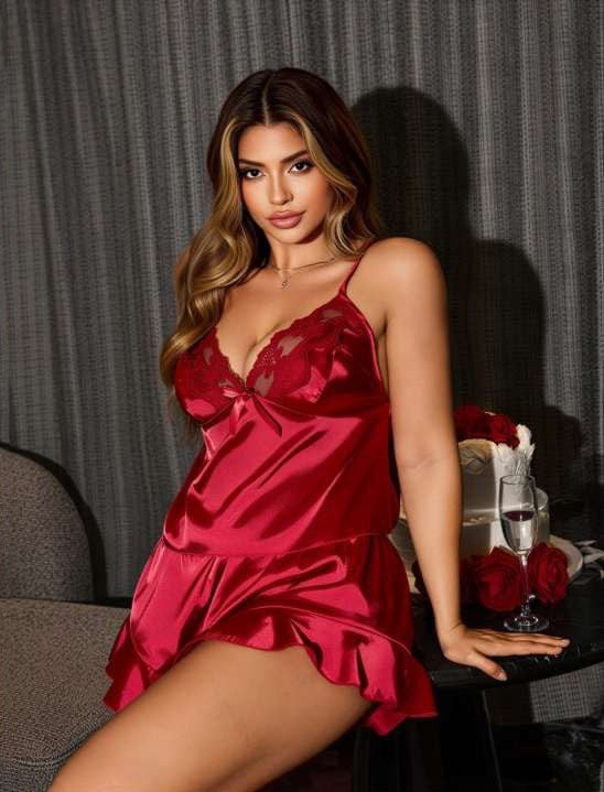 Visatin 10015 Büyük Beden Saten Bayan Şortlu Takım