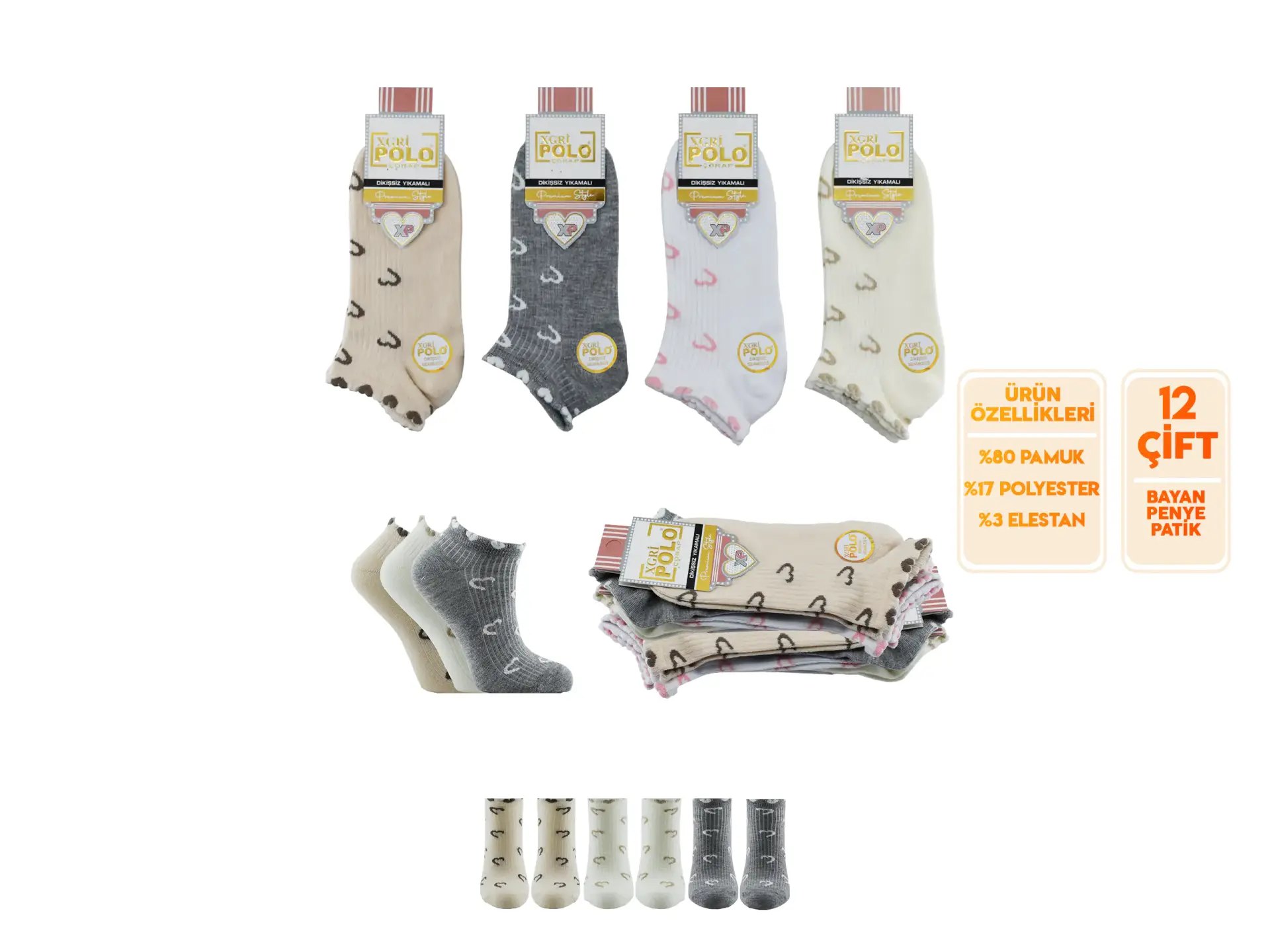 XGRİ POLO B-87-5 (35-40) Yıkamalı Dikişsiz Bayan Penye Patik Çorap