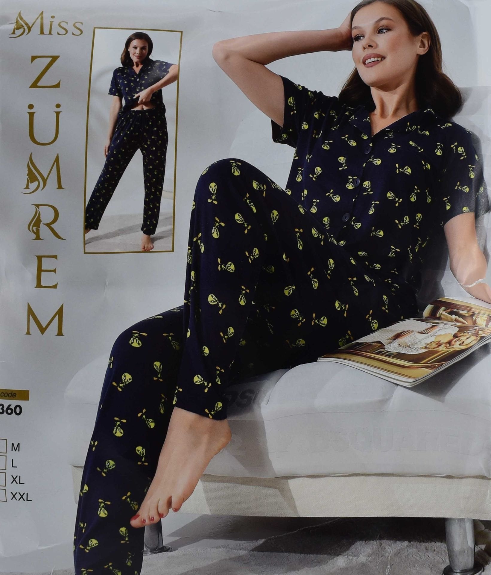 Zümrem 360 Rink Viskon 5 Düğmeli Kısa Kollu Bayan Pijama Takımı