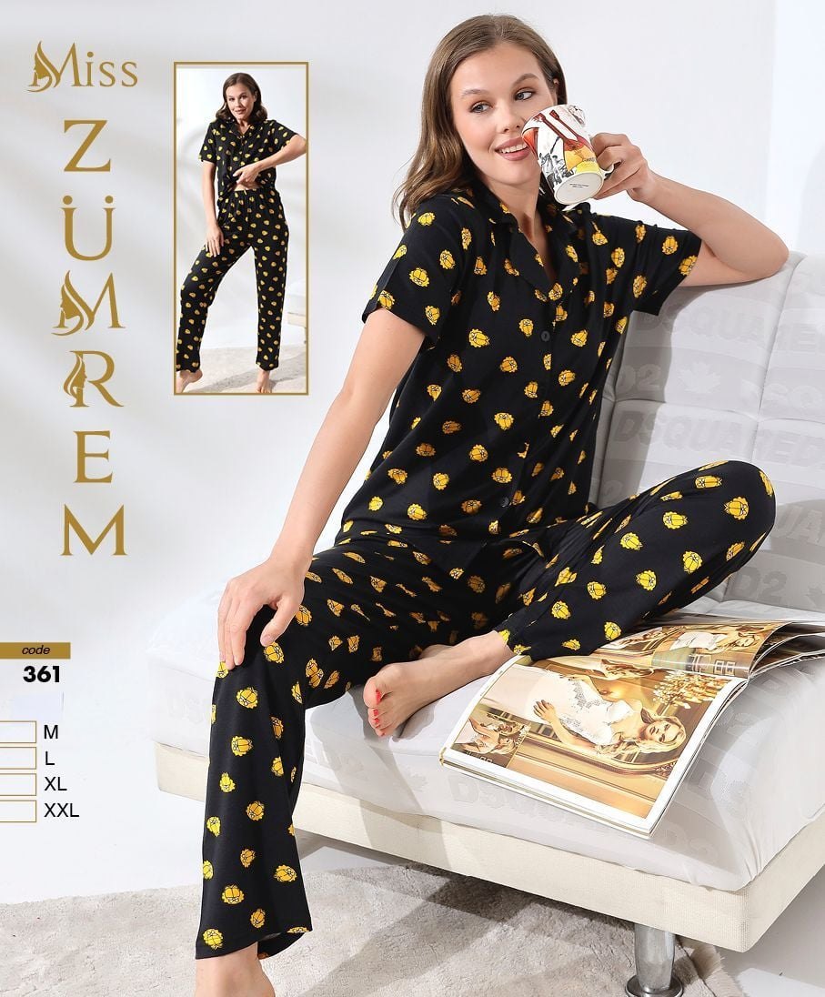 Zümrem 361 Rink Viskon 5 Düğmeli Kısa Kollu Bayan Pijama Takımı