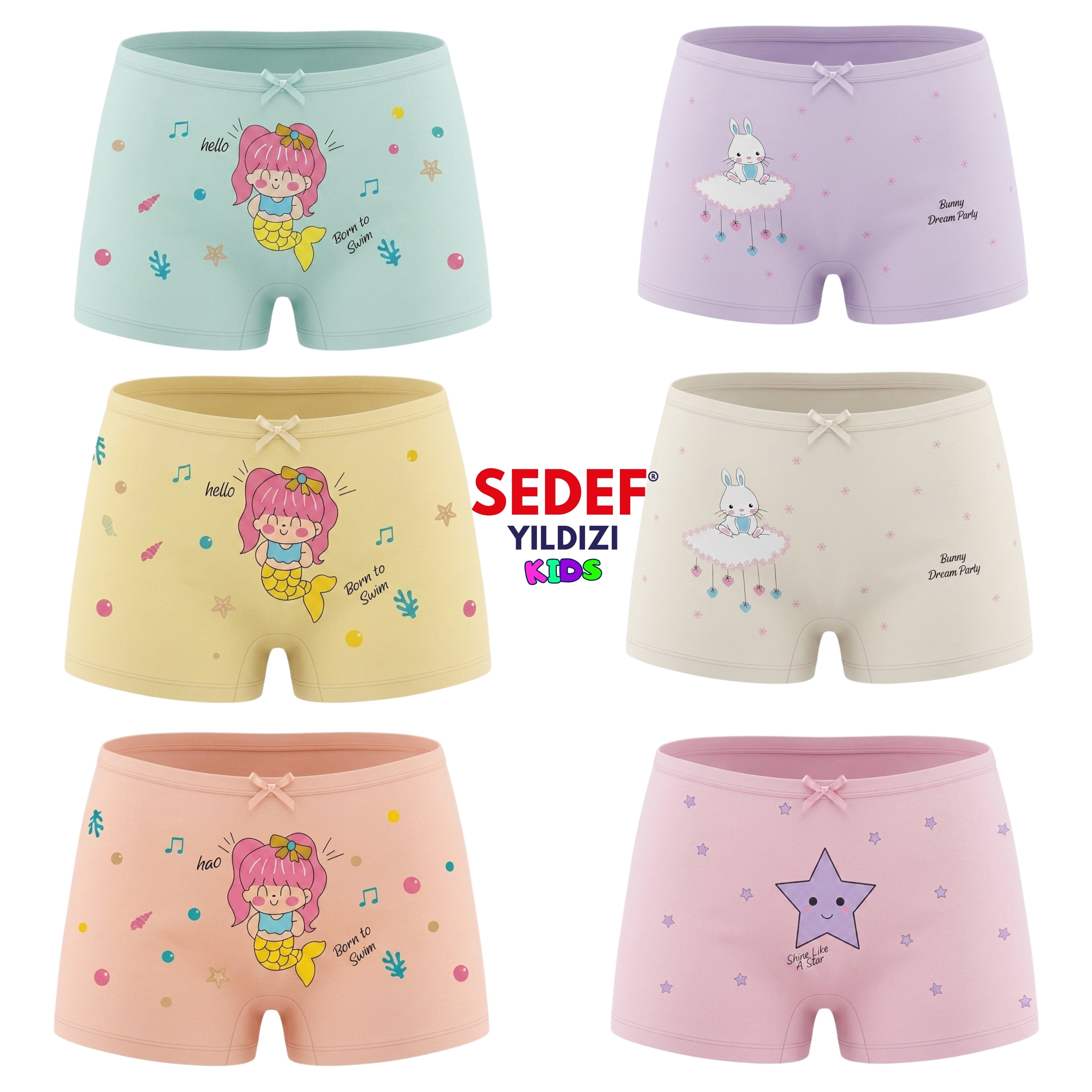 Sedef 1045 Kız Çocuk Likralı Baskılı Boxer