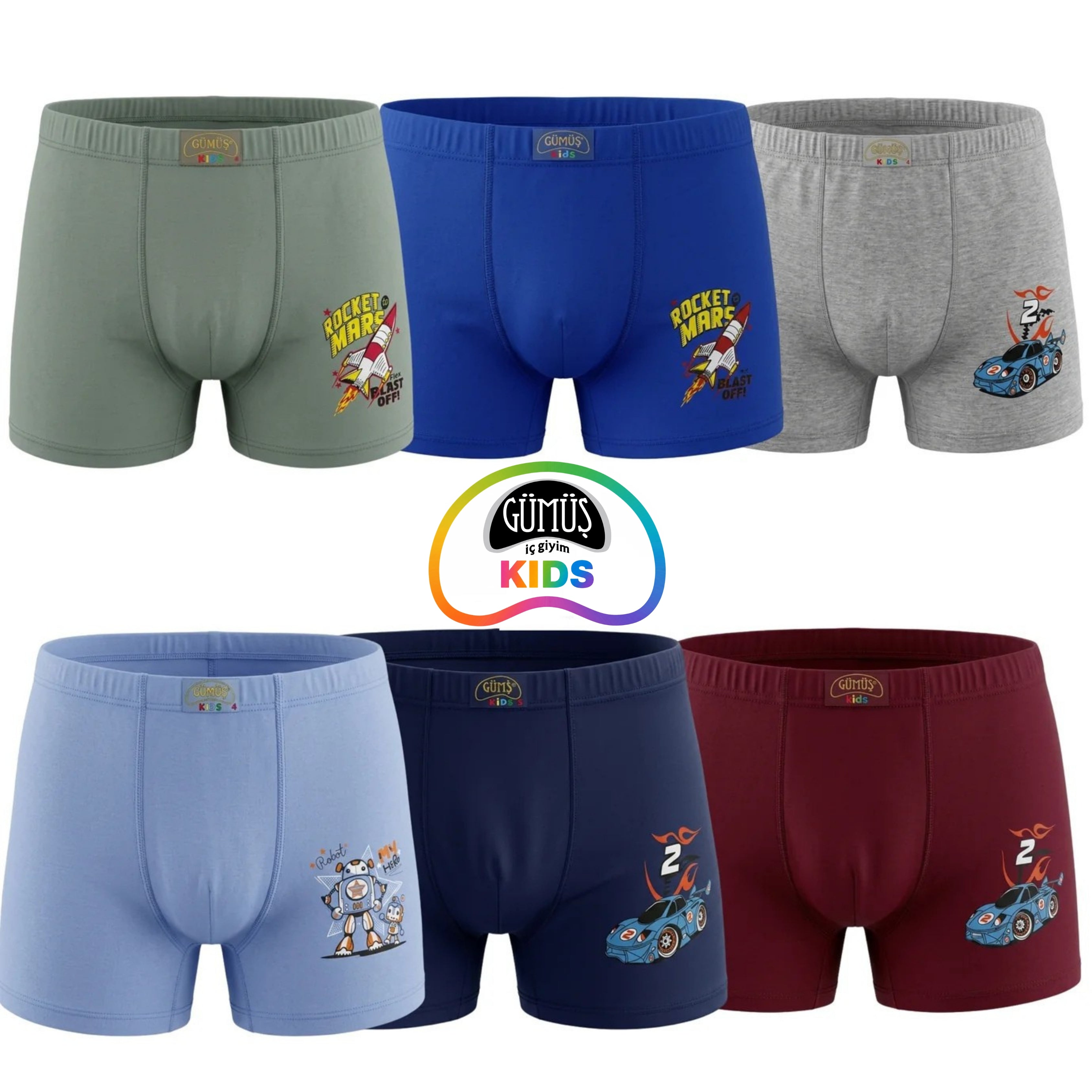 Gümüş 3110 Erkek Çocuk Likralı Baskılı Boxer