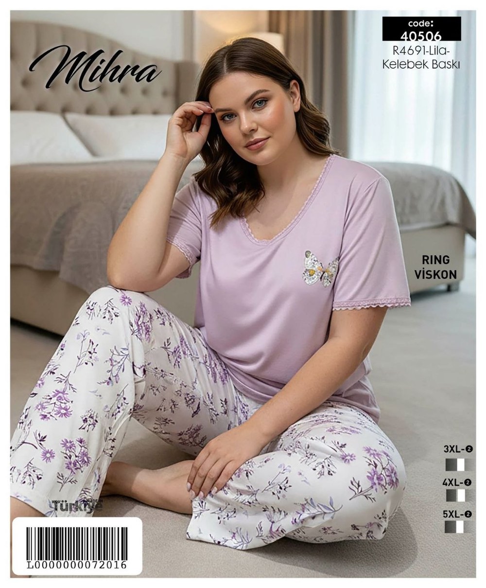Mihra 40506 Rıng Viskon Bayan Kısa Kol Battal Pijama Takım KOD-1