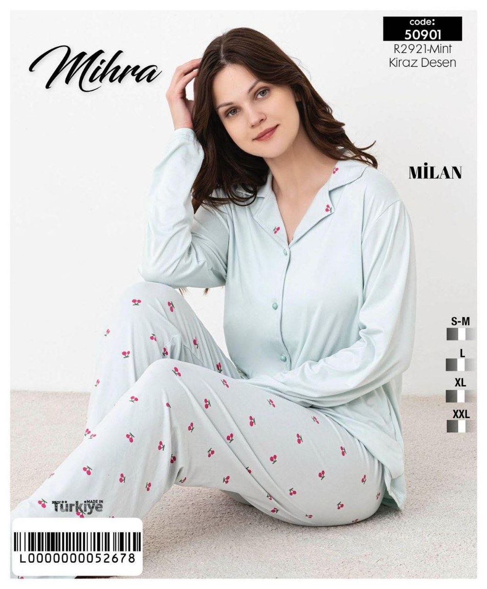 Mihra 50901 Milan Gömlek Yaka Uzun Kollu Bayan Pijama Takım KOD-2
