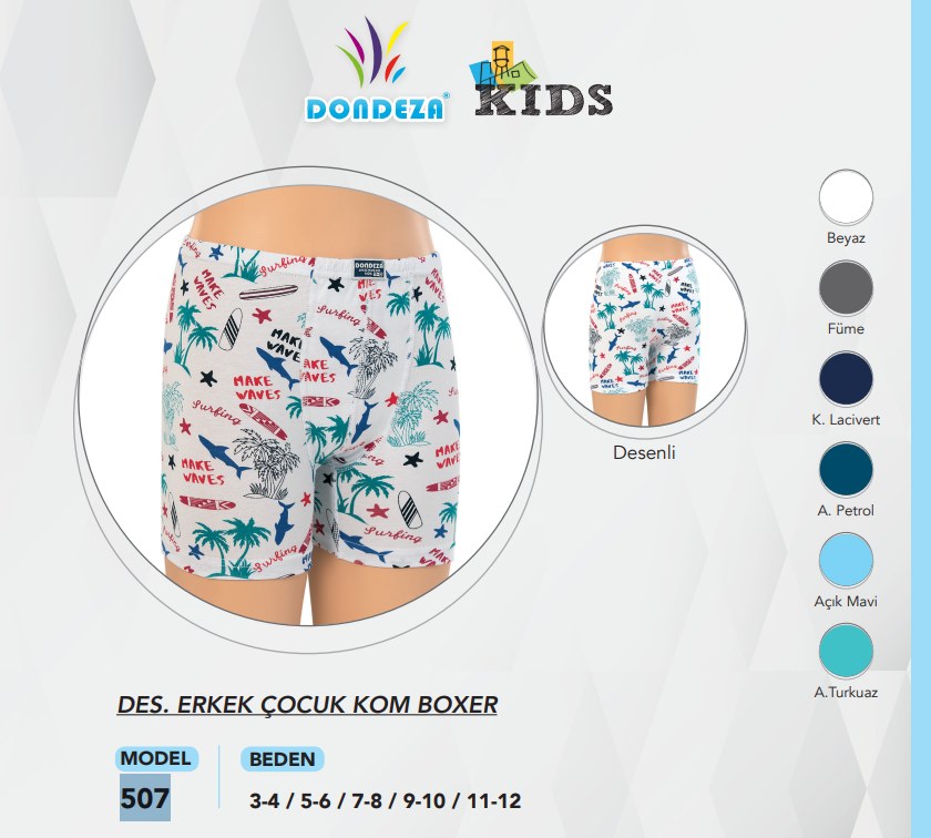 Dondeza 507 Desenlı Erkek Çocuk Boxer ASORTİ