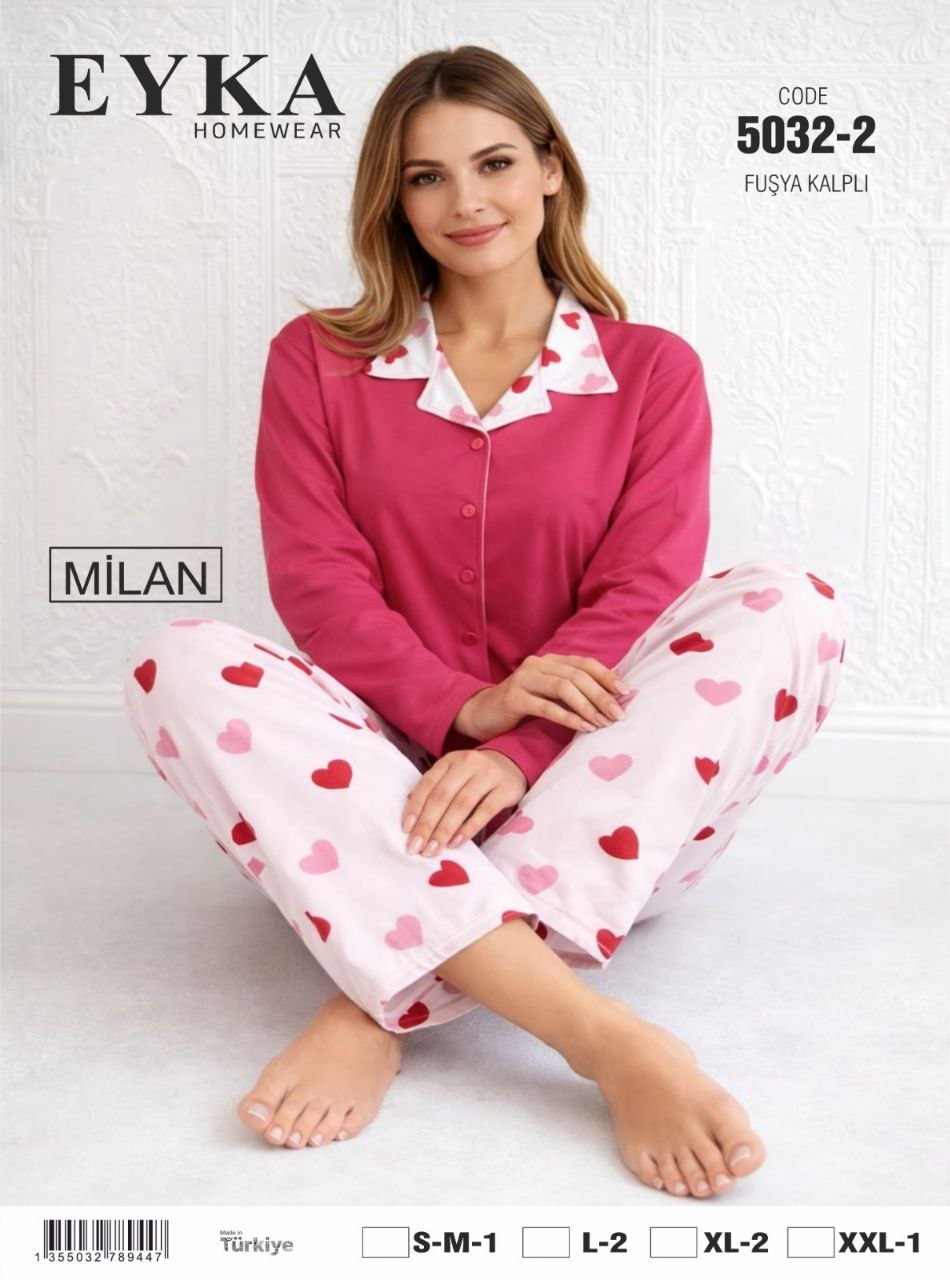 Eyka 5032-2 Milan Düğmeli Uzun Kol Bayan Pijama Takımı KOD-4