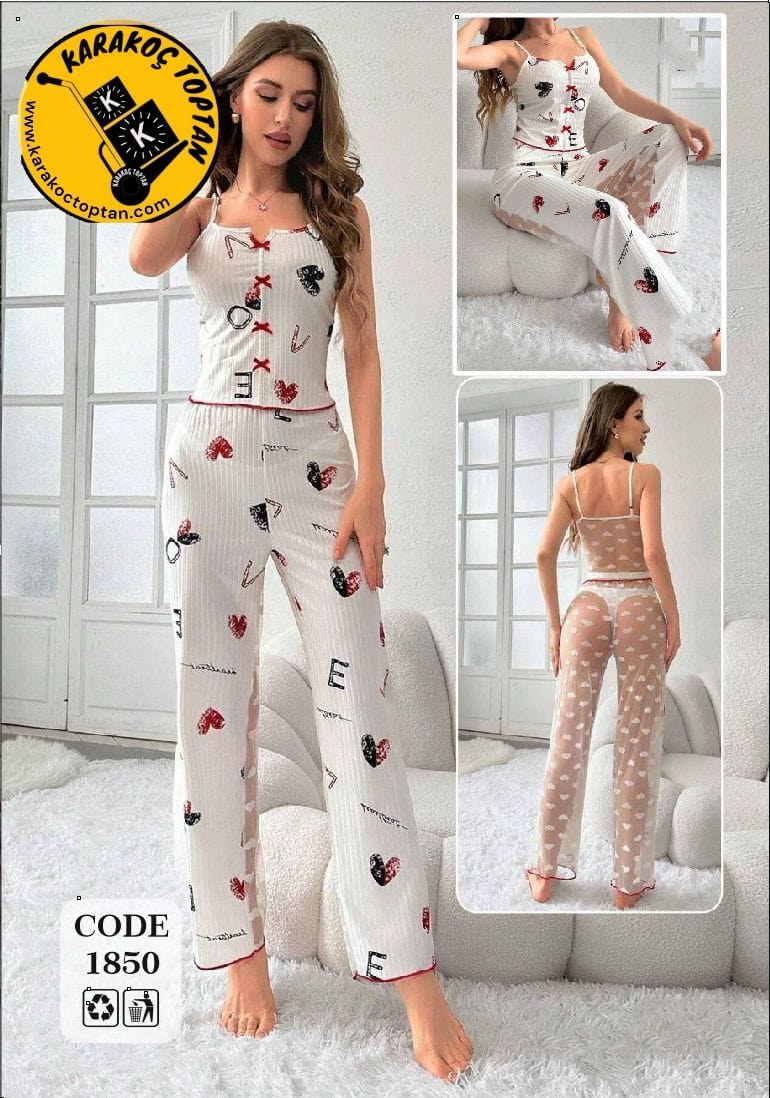 Rotana Arka Tüllü İp Askı Kadın Pijama Takım KOD-6