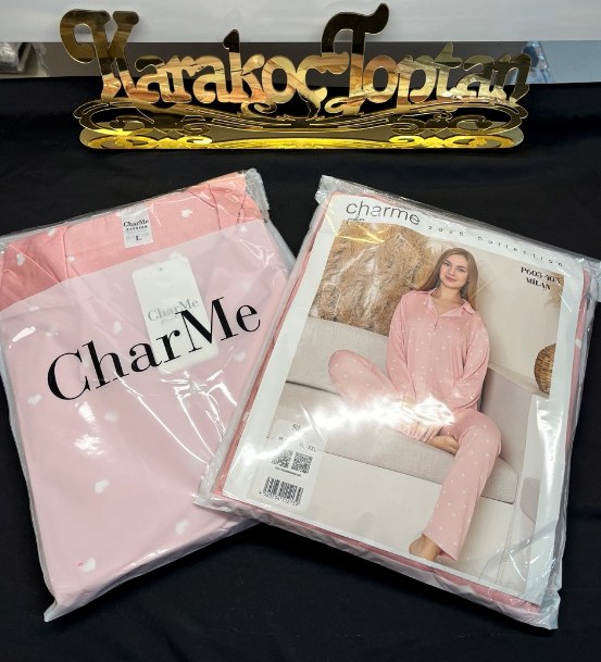 Charme 605 Milan Gömlek Yaka Uzun Kol Düğmelli Bayan Pijama Takım KOD-2