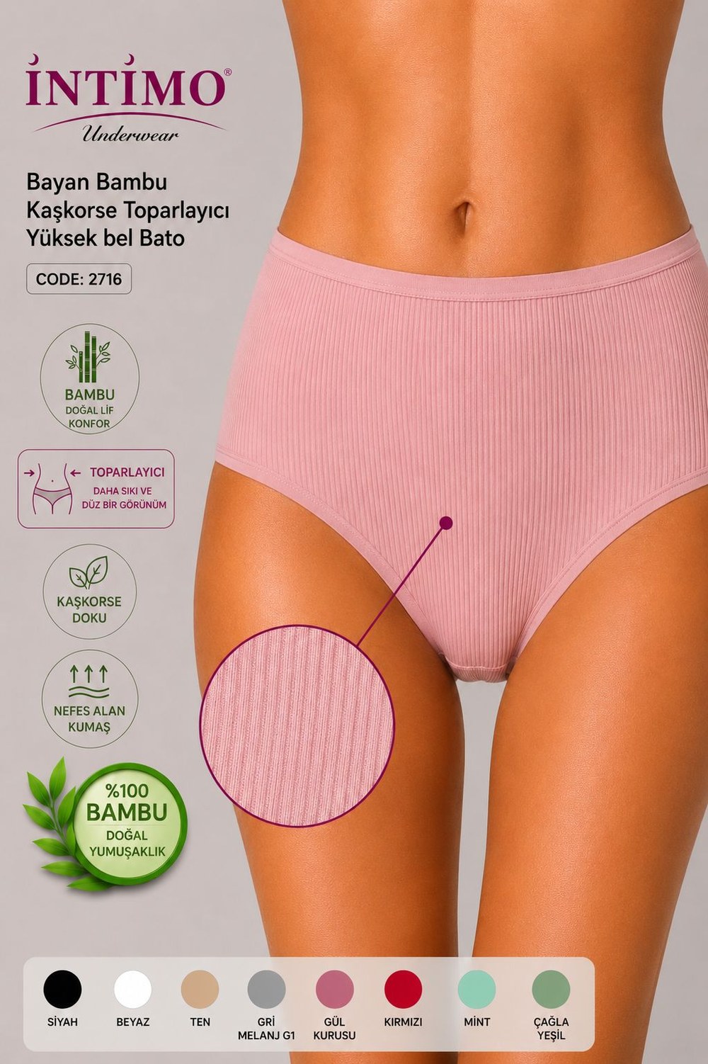 İntimo 2716 Bambu Kaşkorse Yüksek Bel Bato SİYAH