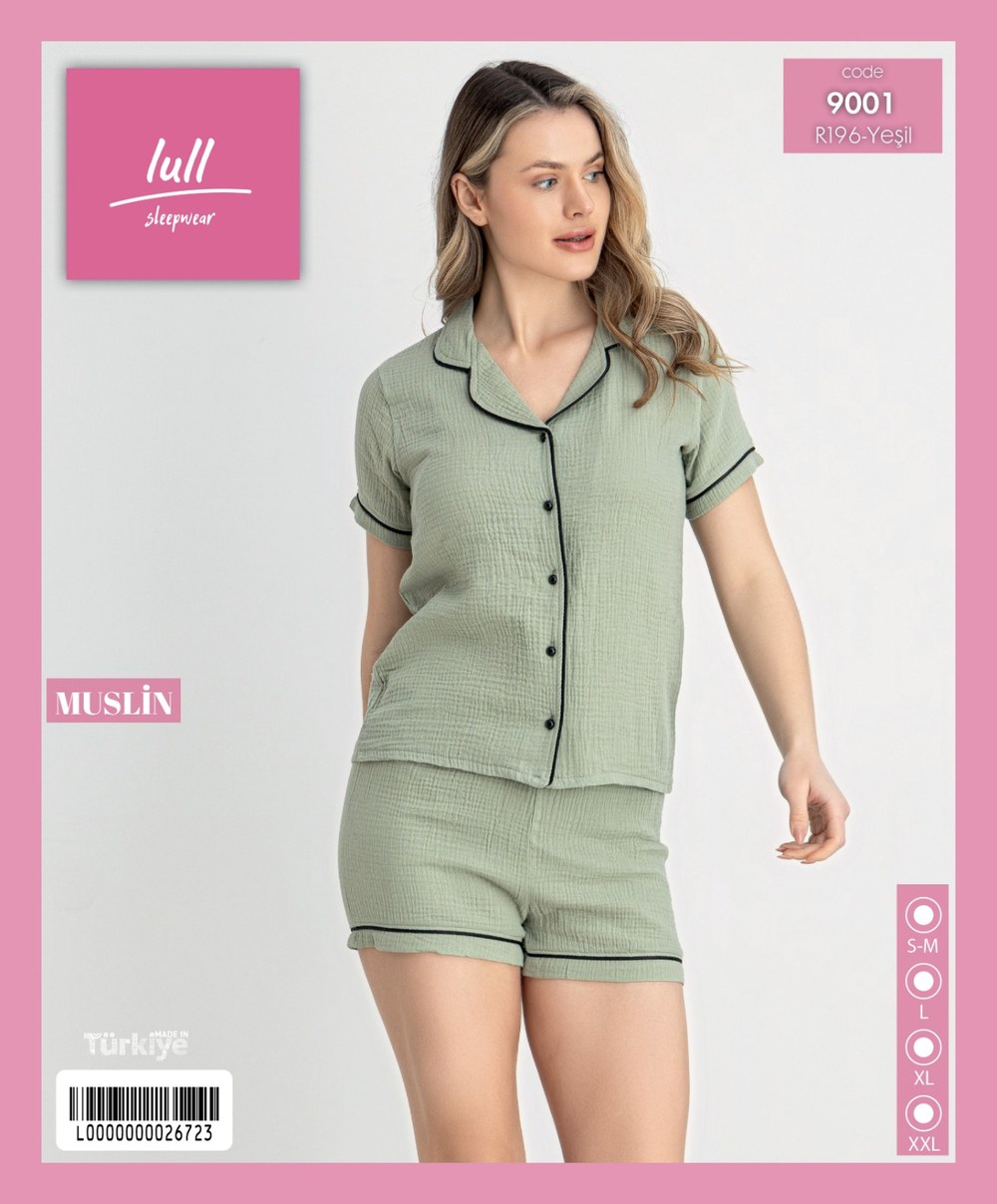 Lull 9001-9004 Muslin Düğmeli Bayan Şort Takım KOD-1