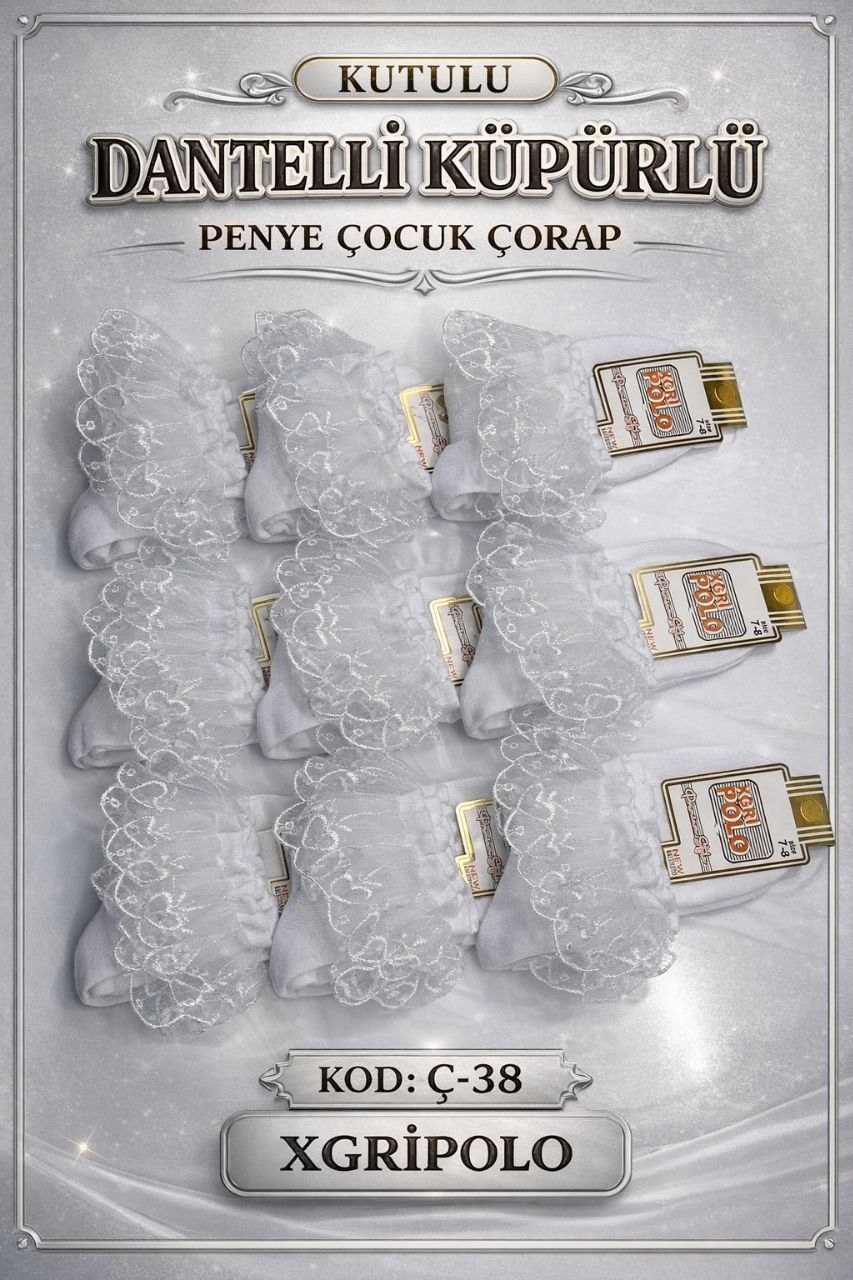 Xgri Polo Ç-38 Penye Dantelli Kız Çocuk Patik BEYAZ