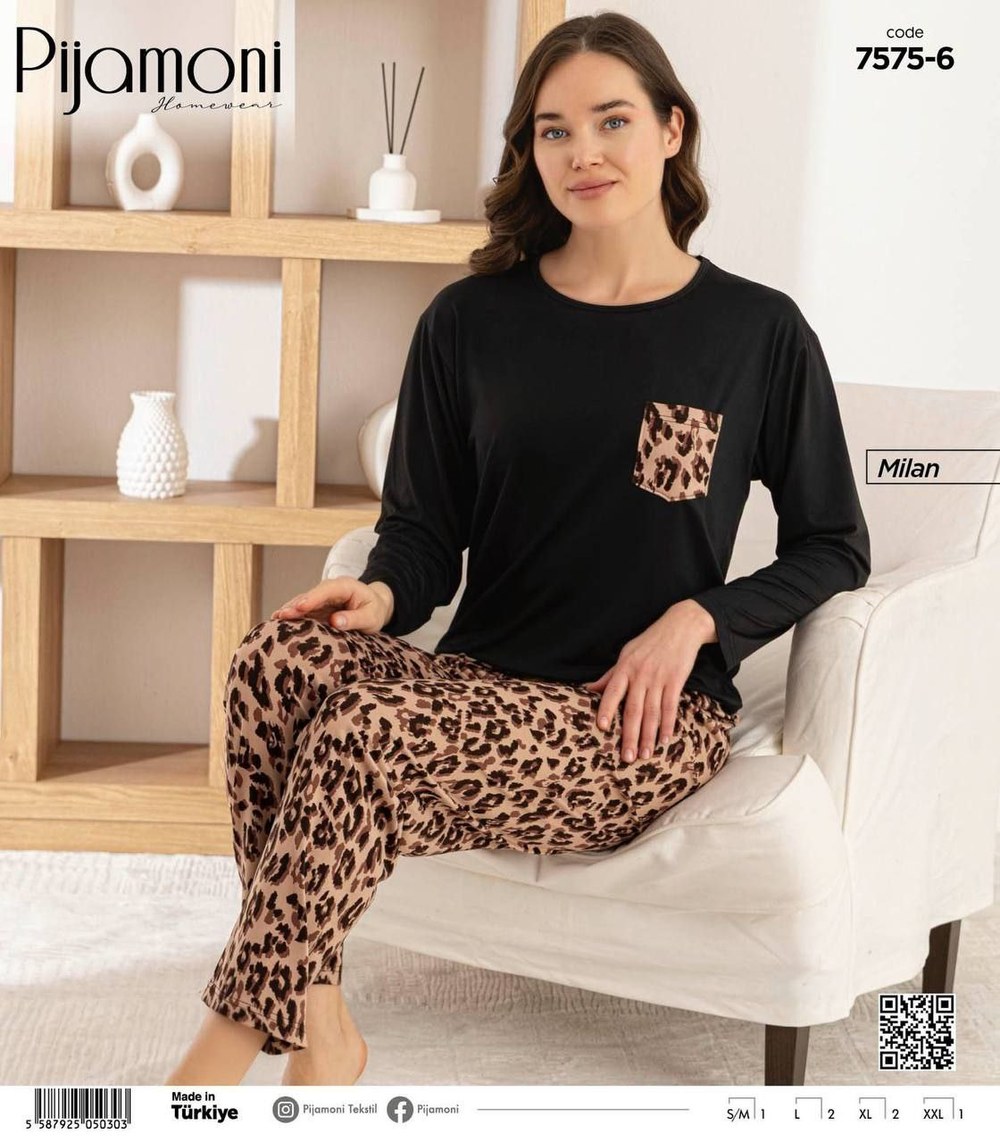 Pijamoni 7575 Milan Cepli Uzun Kol Bayan Pijama Takım KOD-2