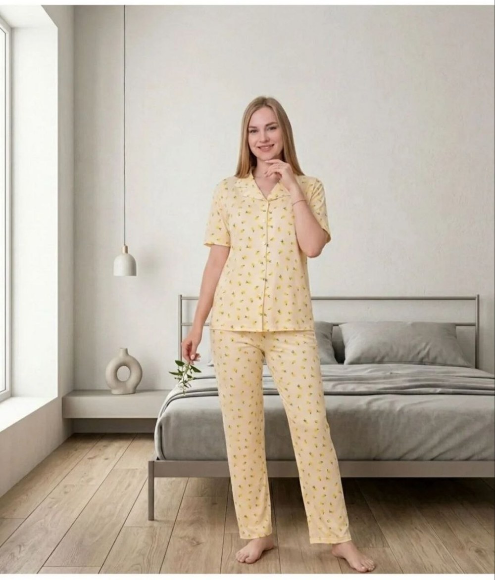 Manolya 1351 Milan Düğmelı Kısa Kol Pijama Takım KOD-1