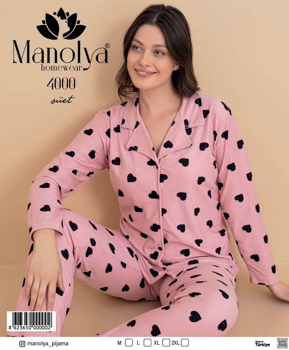 Manolya 4000 Süet Düğmeli Bayan Pijama Takım KOD-2