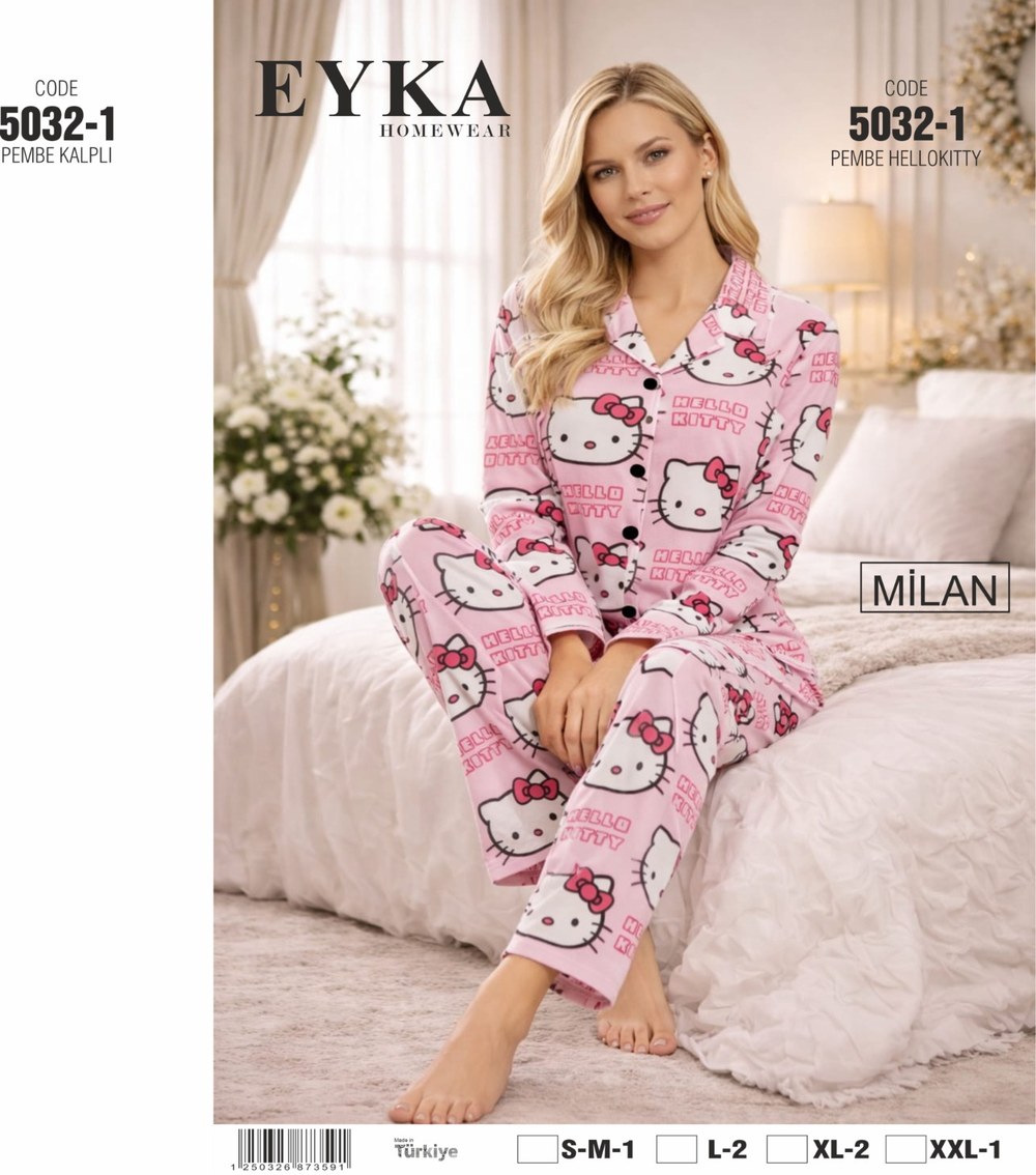 Eyka 5032-1 Milan Düğmeli Uzun Kol Bayan Pijama Takımı KOD-4