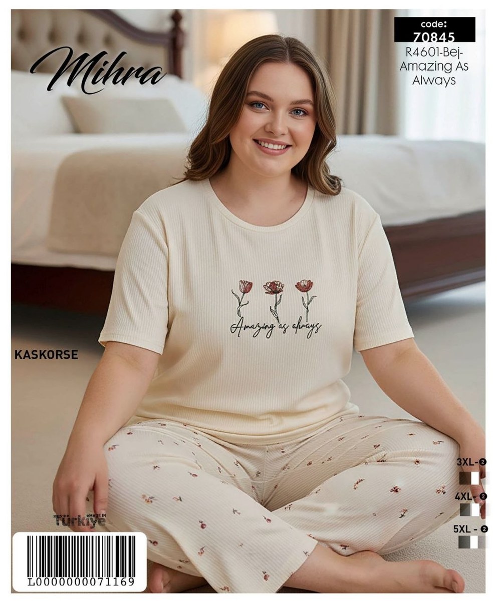 Mihra 70845 Kaşkorse Battal Kısa Kol Pijama Takım KOD-1