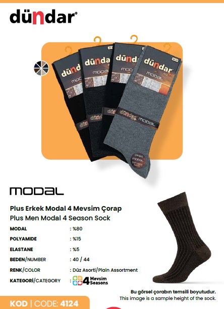 Dündar 4124 Erkek Modal 4 Mevsim Çorap SİYAH