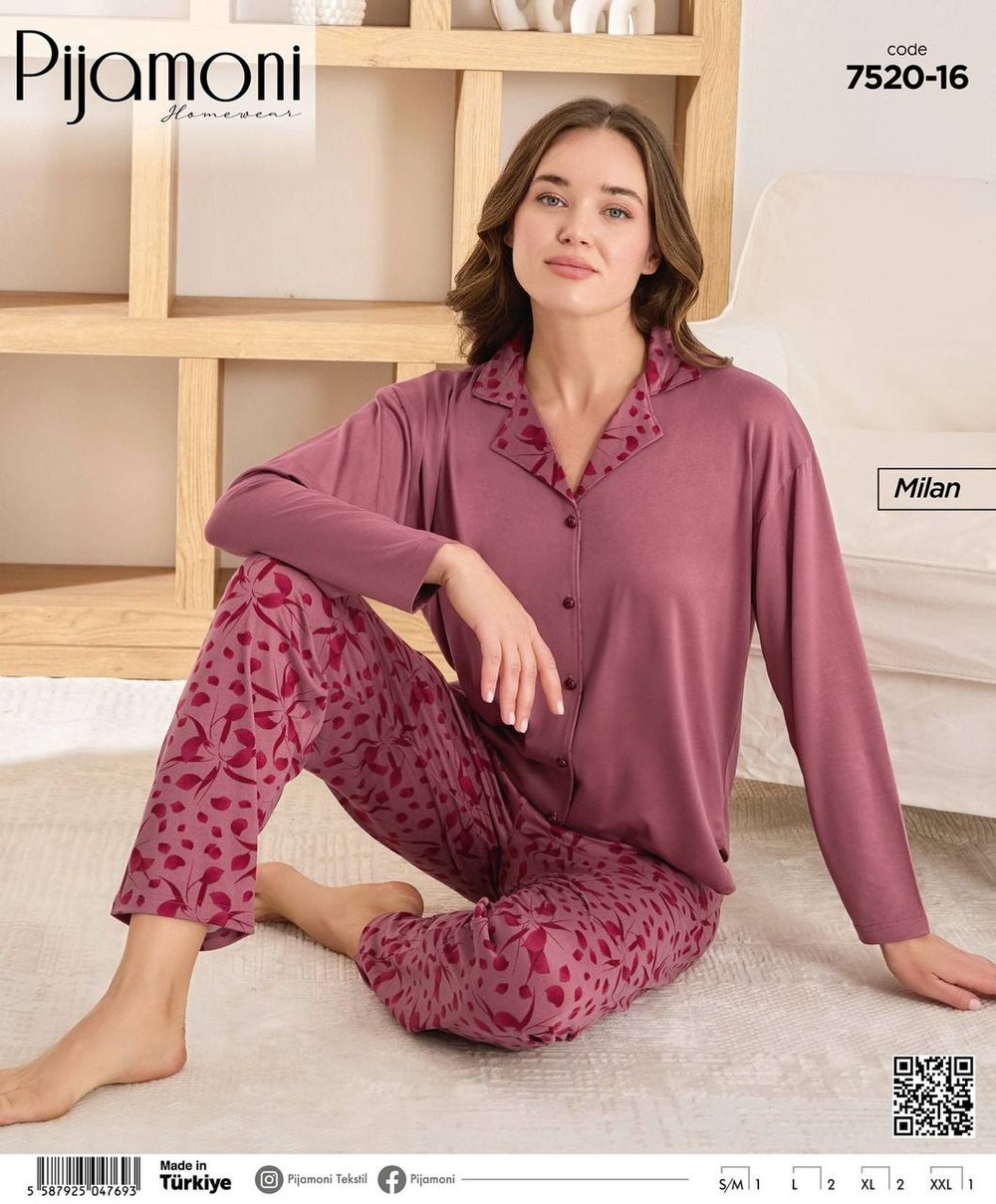 Pijamoni 7520 Milan Düğmeli Bayan Pijama Takım KOD-4