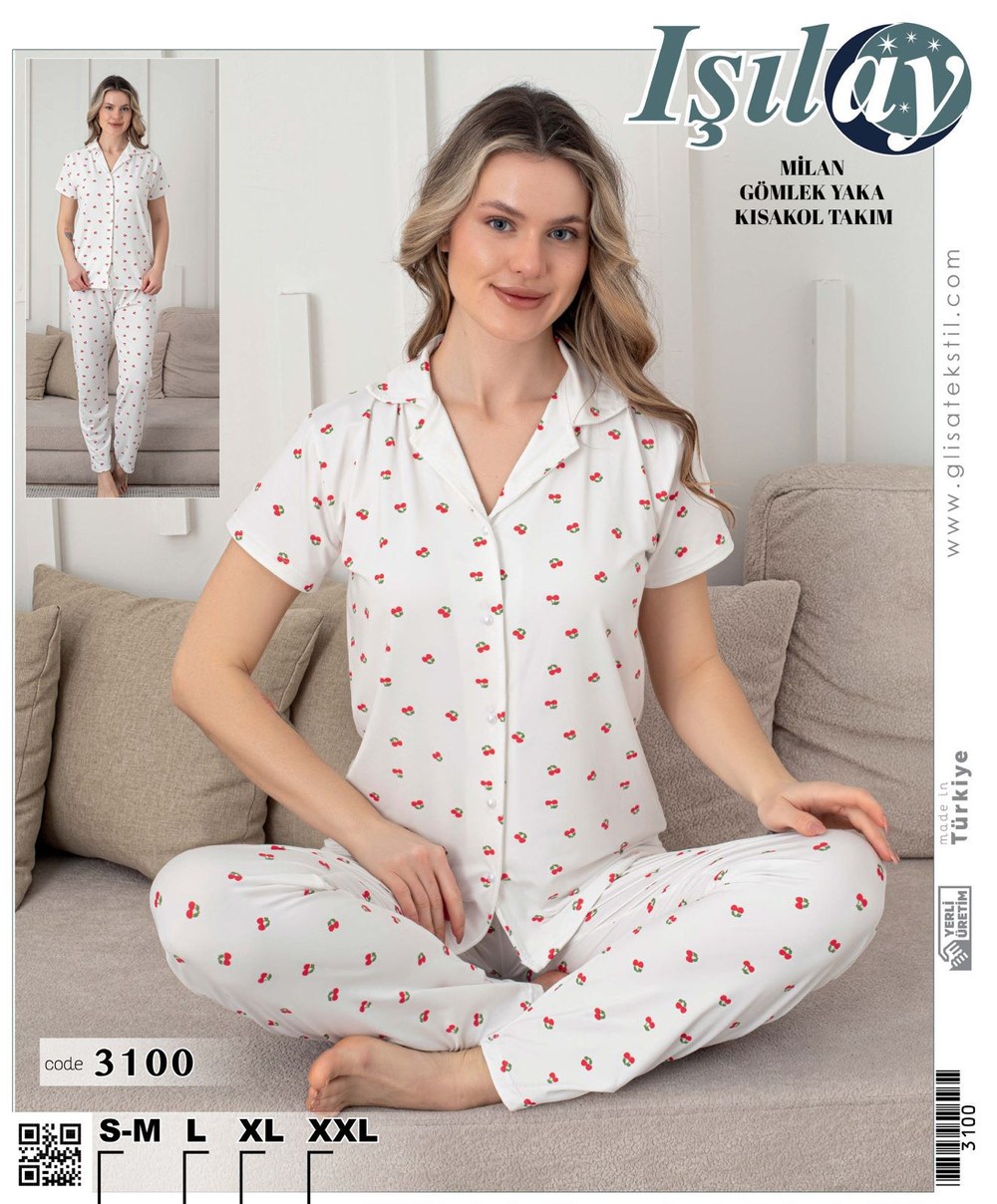 Işılay 3100 Milan Gömlek Yaka Kısa Kol Bayan Pijama Takım KOD-1