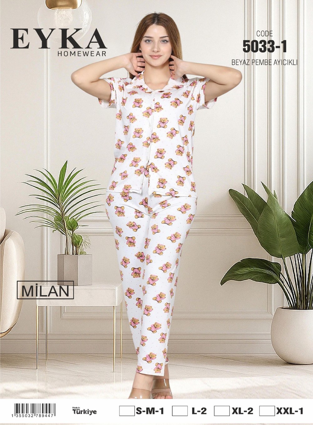 Eyka 5033 Milan Kısa Kol Düğmeli Pijama Takım KOD 15