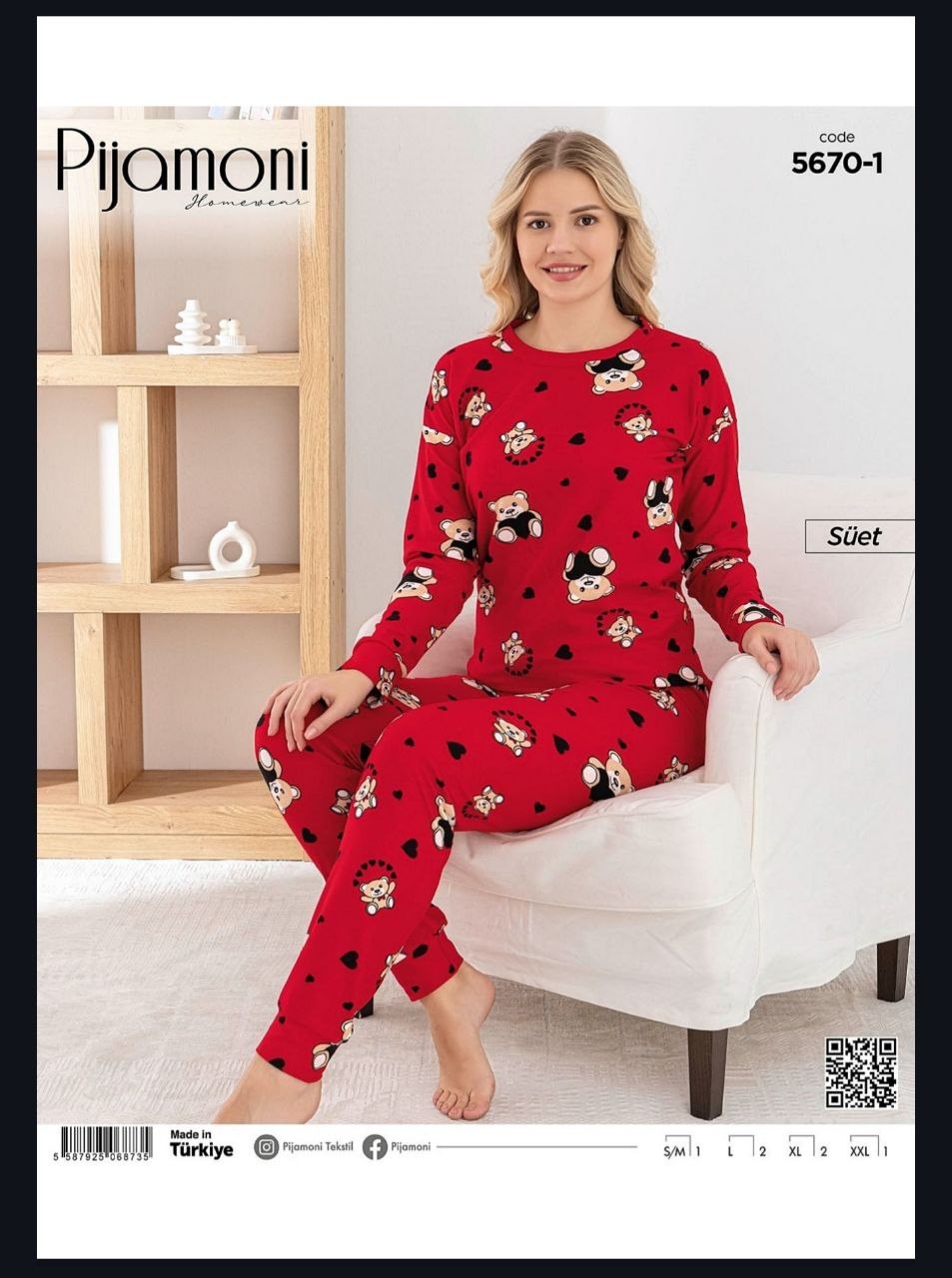 Pijamoni Süet Bayan Pijama Takım KOD-2