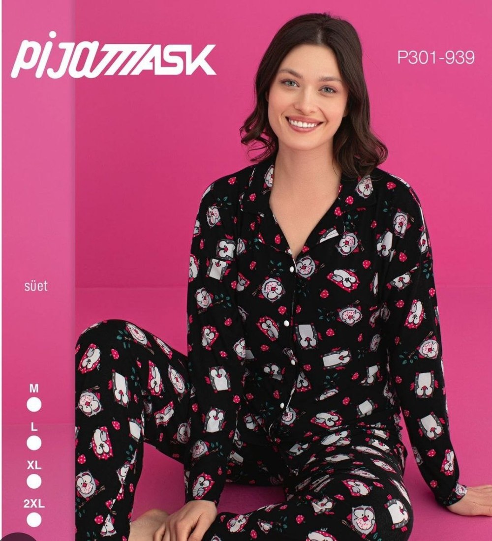 Pijamask 301 Mikro Süet Düğmelli Bayan Pijama Takımı KOD-2