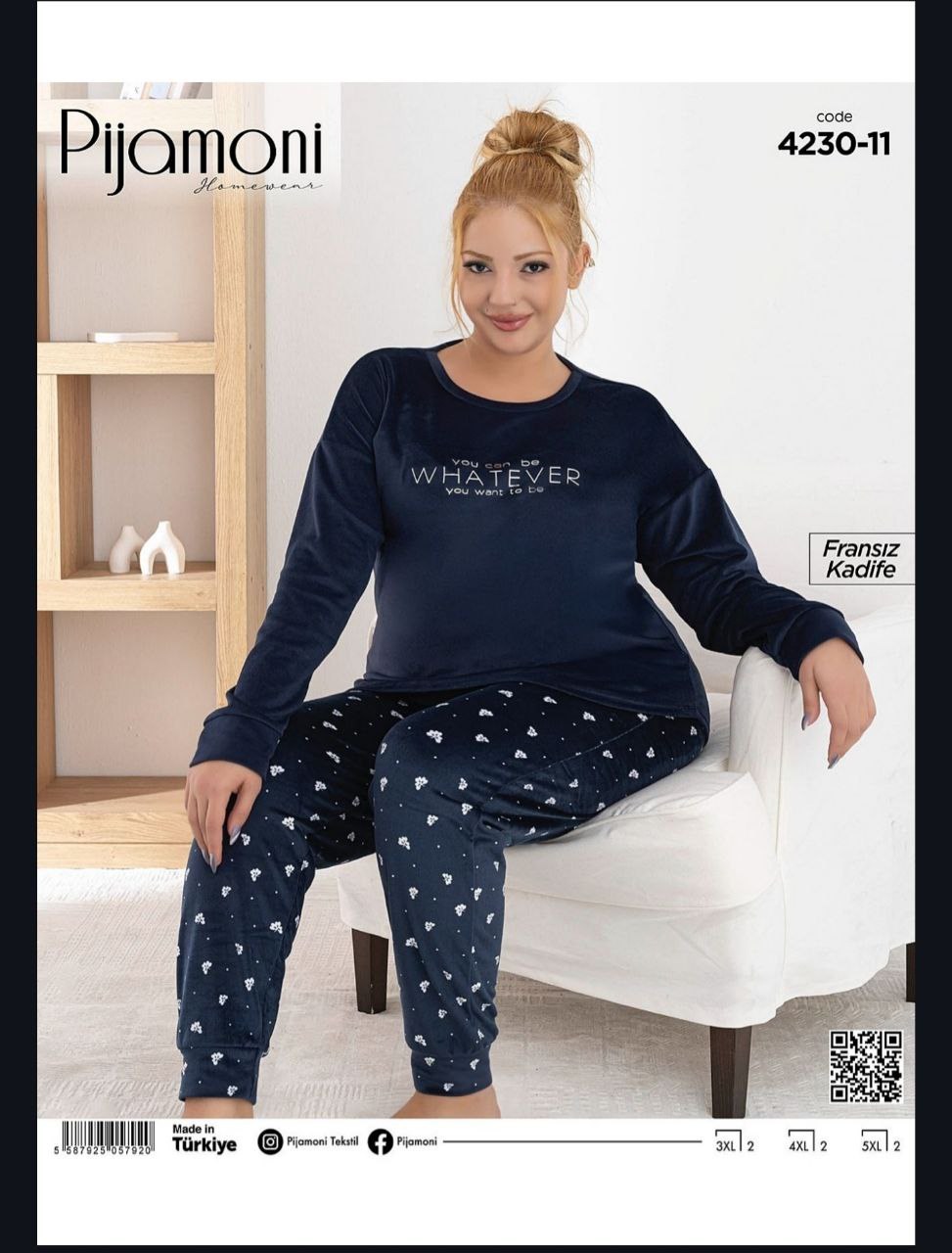 Pijamoni 4230 Fransız Kadife Battal Bayan Takım KOD-2